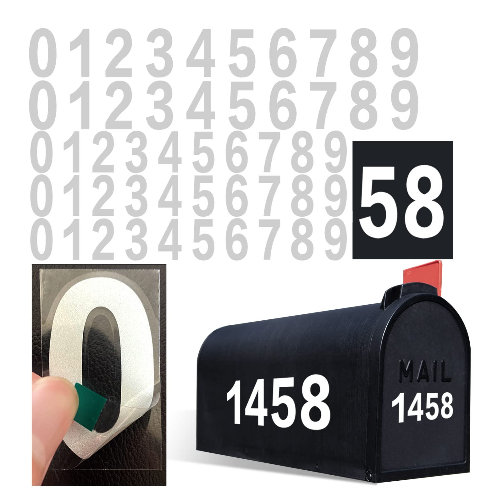Reflective Mailbox Numbers 0-9 - 5 Sets of Self-Adhesive Vinyl Address Stickers for Houses (3