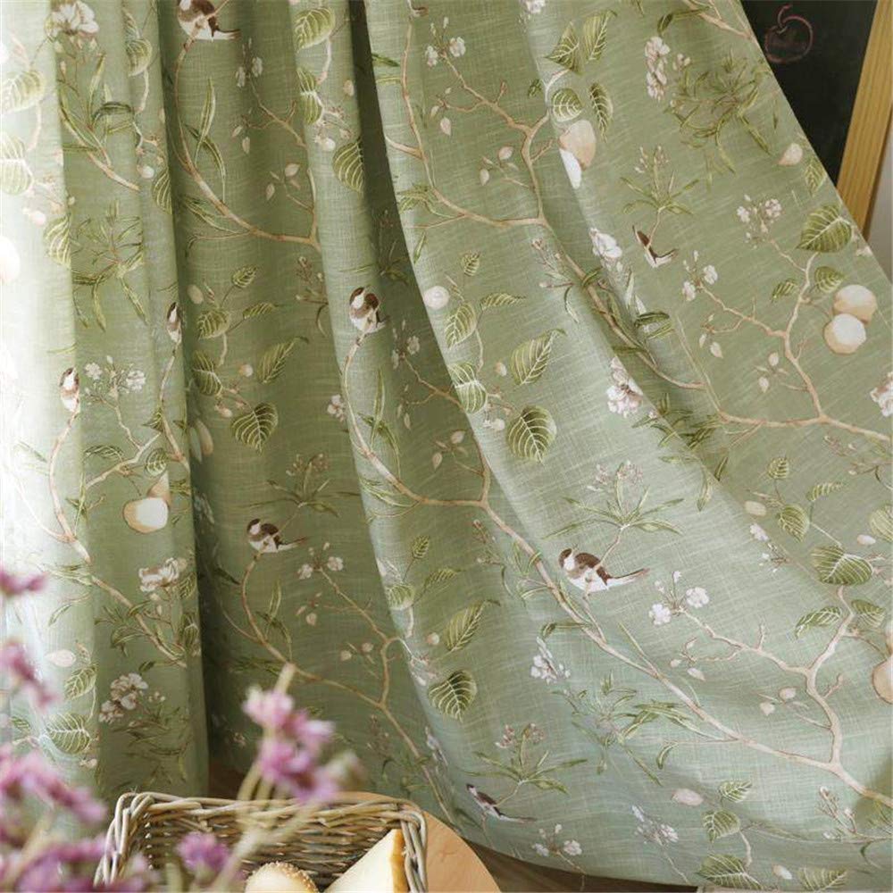 NewWPKIRA 2 Panels Linen Semi Blackout Curtains - Rural Style Birds and Trees Printed Window Drapes for Living Room & Bedroom, Multiple Processing Ways