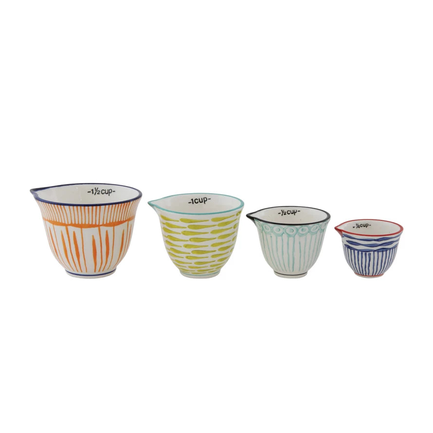 Premium Ceramic Striped Stoneware Measuring Cups Set of 4 - Colorful Baking Essentials for Dry & Liquid Ingredients - Perfect for Kitchen, Baking Gifts & Home Decor