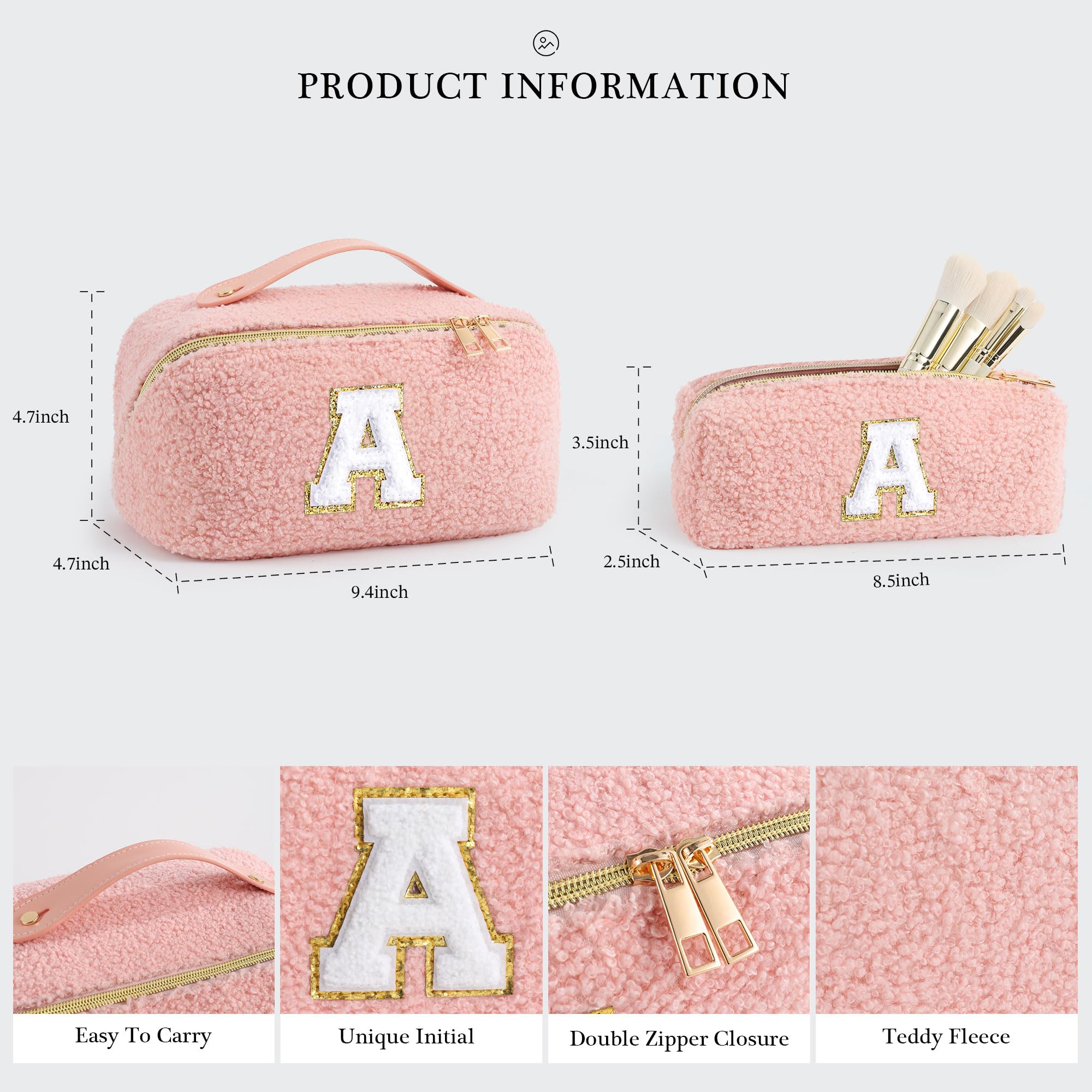 YOOLIFE Personalized Monogram Travel Makeup Bag - Cute Initial Cosmetic Pouch for Women, Waterproof Toiletry Organizer | Perfect for Travel, Gym, Bridal Shower & Birthday Gifts for Girlfriend (White)