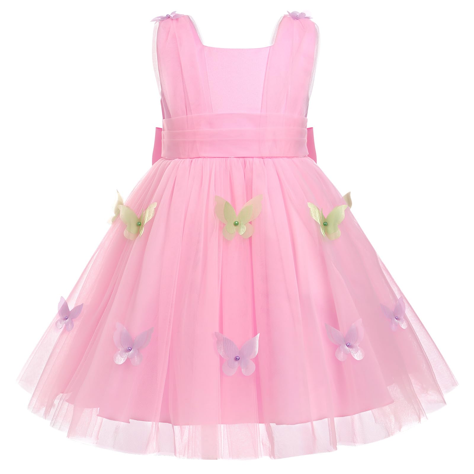 OBEEII 3D Butterfly Tulle Dress for Toddler Girls - Sleeveless Bowknot Tutu Dress for Birthday Party, Pageant & Flower Girl Occasions