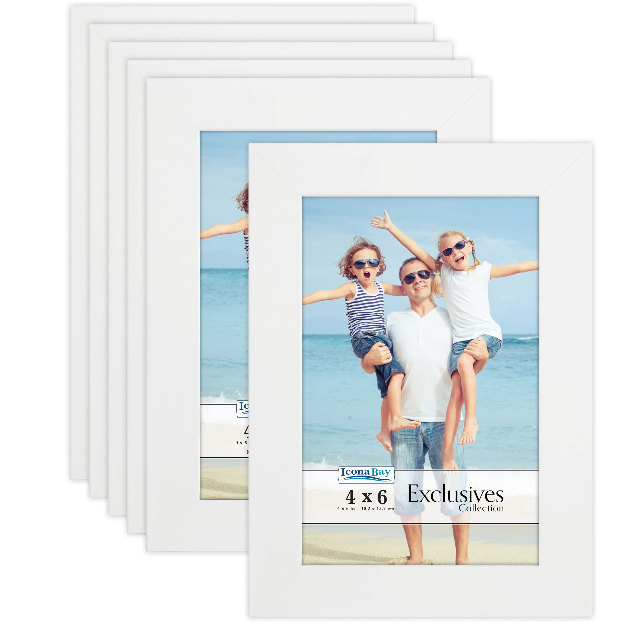 Icona Bay 4x6 Picture Frames (White, 6 Pack) - Premium Wood Composite Photo Frames for Wall or Tabletop Display - Perfect for Home Decor, Office, Wedding Photos & Gift Giving