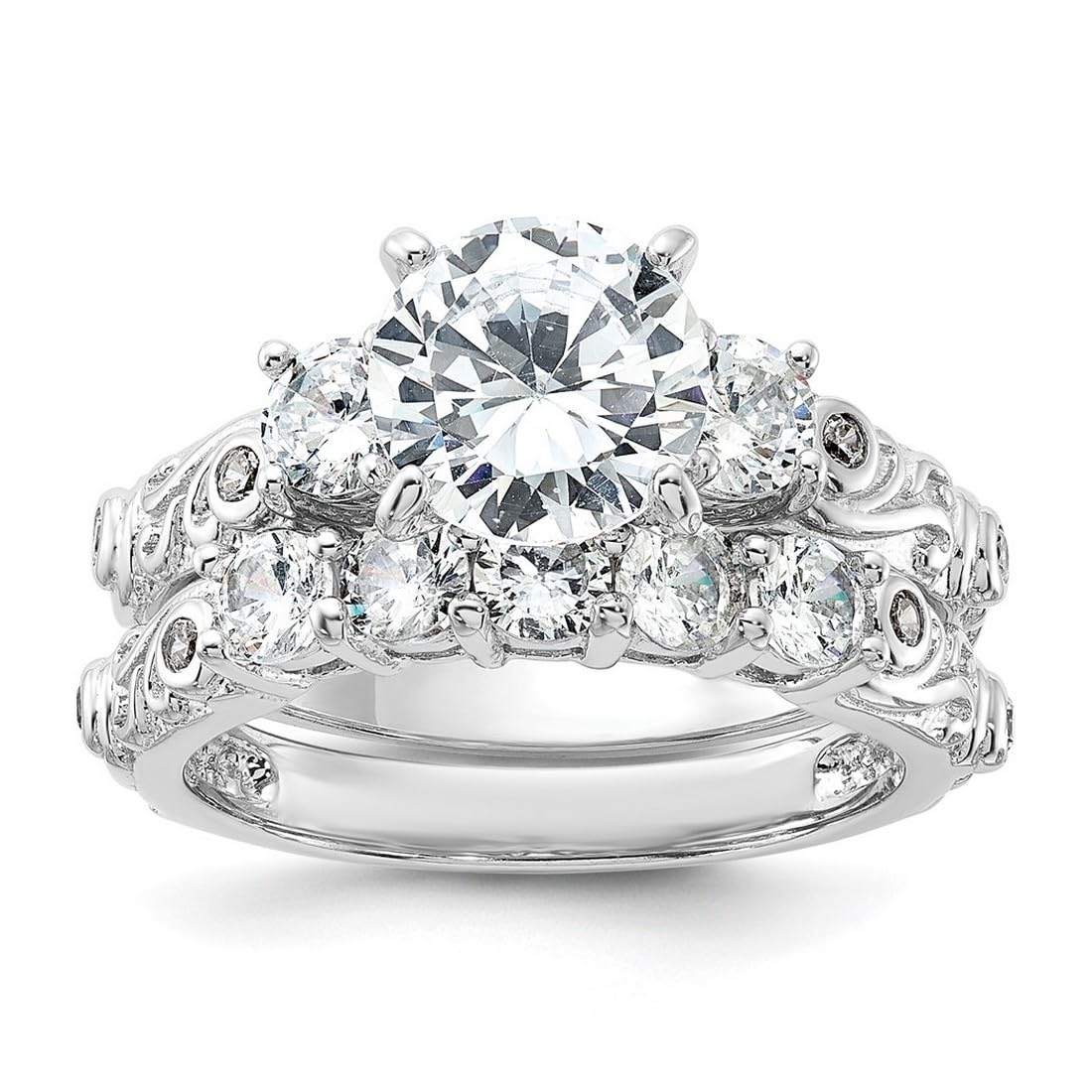 925 Sterling Silver Polished Cubic Zirconia Wedding Ring Set for Women - 2 Piece CZ Simulated Diamond Bridal Jewelry - Perfect for Engagement, Anniversary & Special Occasion Gifts