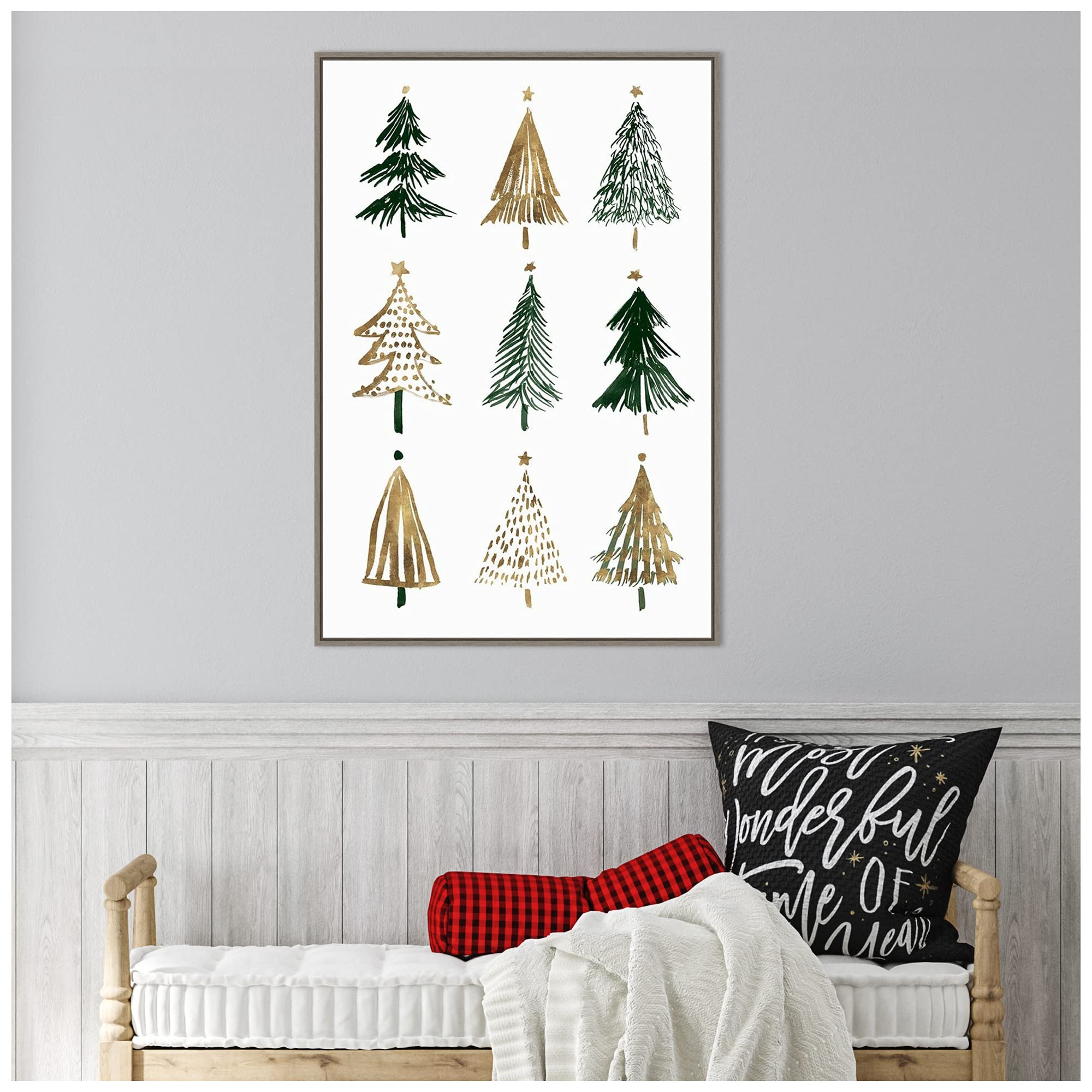 Amanti Art Framed Canvas Wall Art - 33x23 Evergreen Trees II by Isabelle Z, Rustic Farmhouse Decor, Large Framed Poster Painting for Living Room, Bedroom, Bathroom | Perfect for Holiday Decorations, Housewarming Gifts & Cozy Home Styling