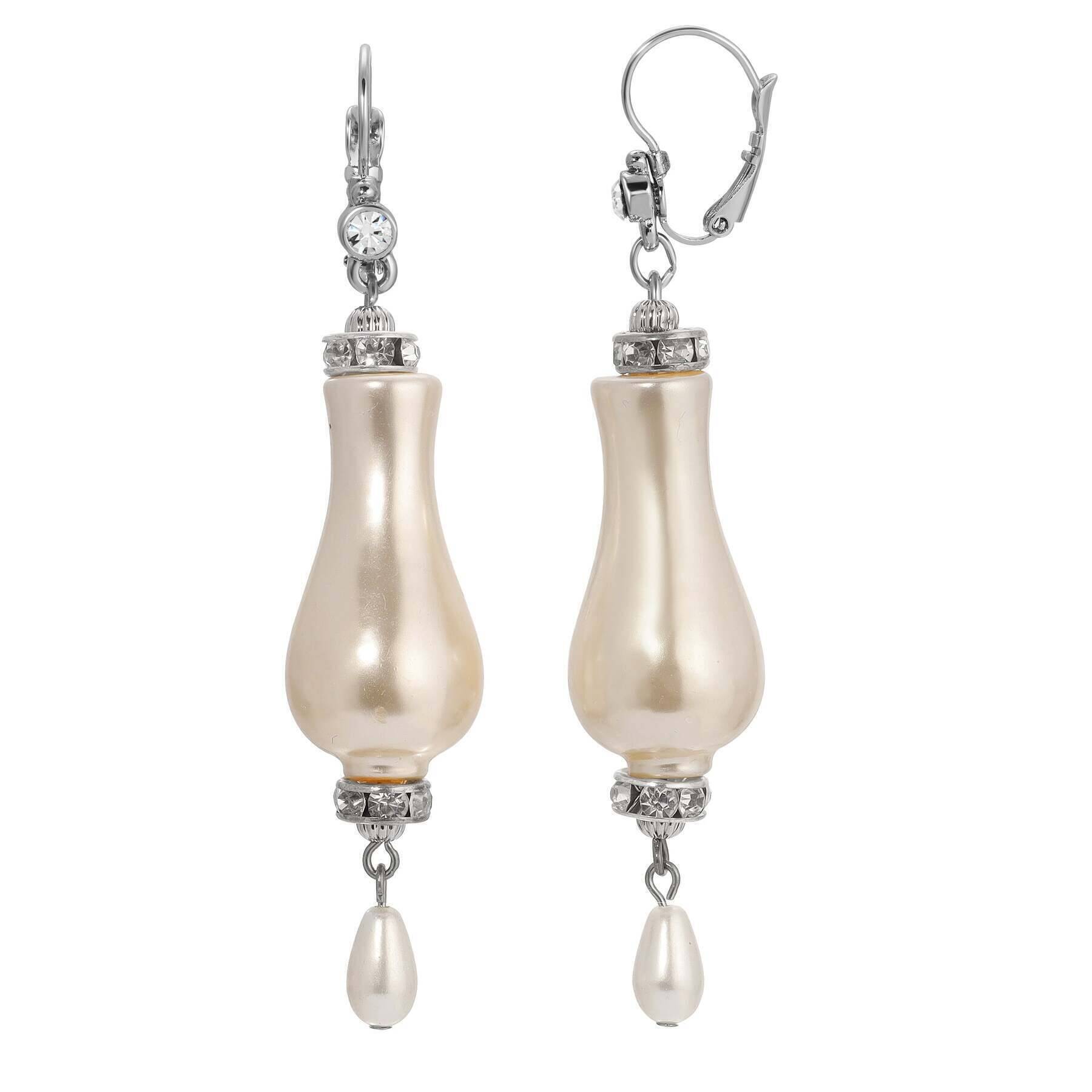 1928 Vintage Style Irregular Shaped Faux Pearl and Crystal Dangle Earrings for Women - Elegant Party, Wedding & Evening Wear Jewelry
