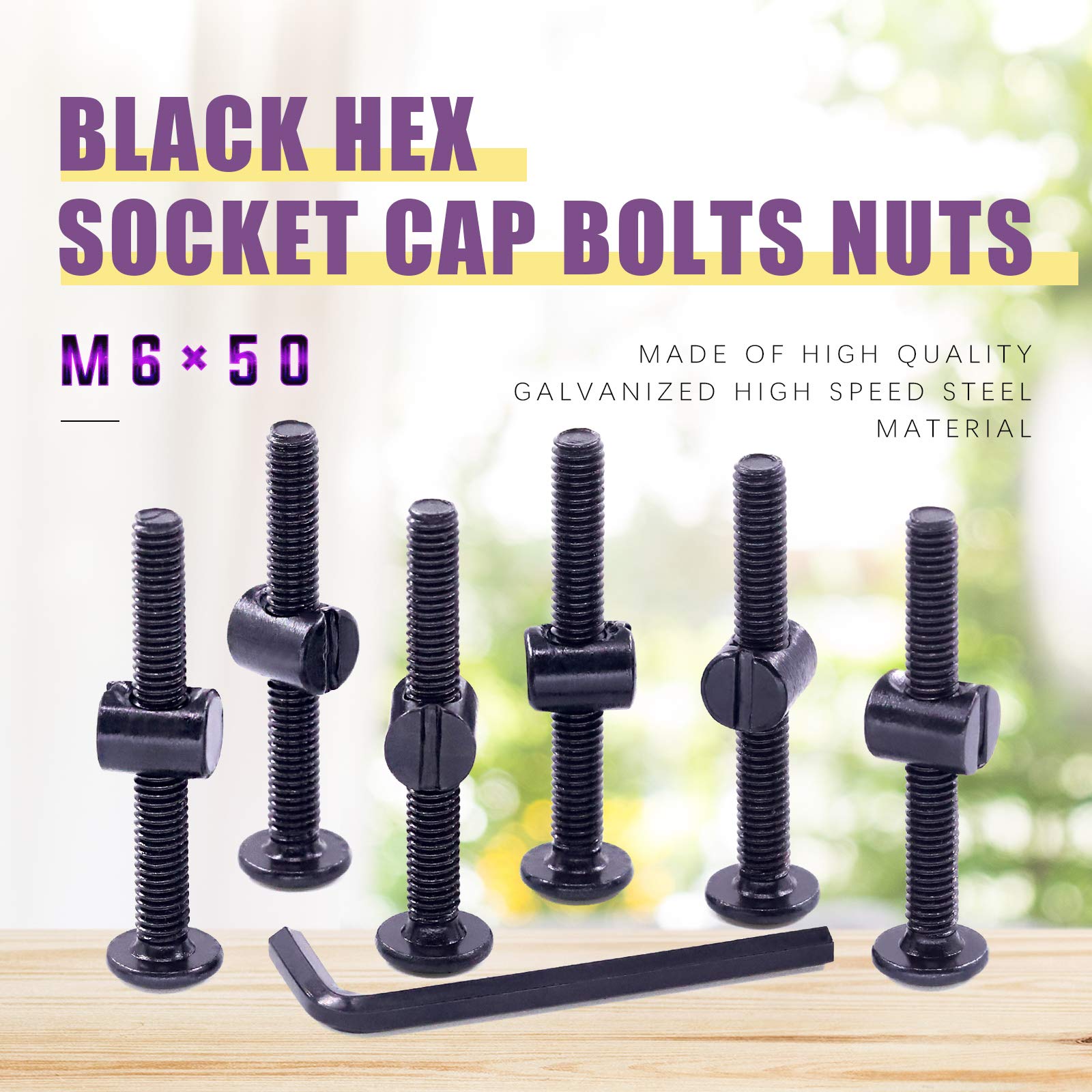 Swpeet 25Pcs M6x50mm Black Crib Screws with Allen Wrench - Perfect for Baby Beds & Furniture Assembly