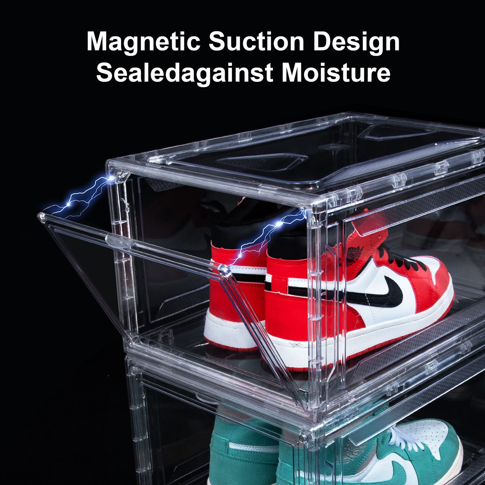 12 Pack Clear Acrylic Shoe Storage Boxes – Stackable Sneaker Display Case with Magnetic Door for Sneaker Collection, Boots & Hats Organizer (Fits US Size 15) | Perfect for Closet Organization & Shoe Store Displays