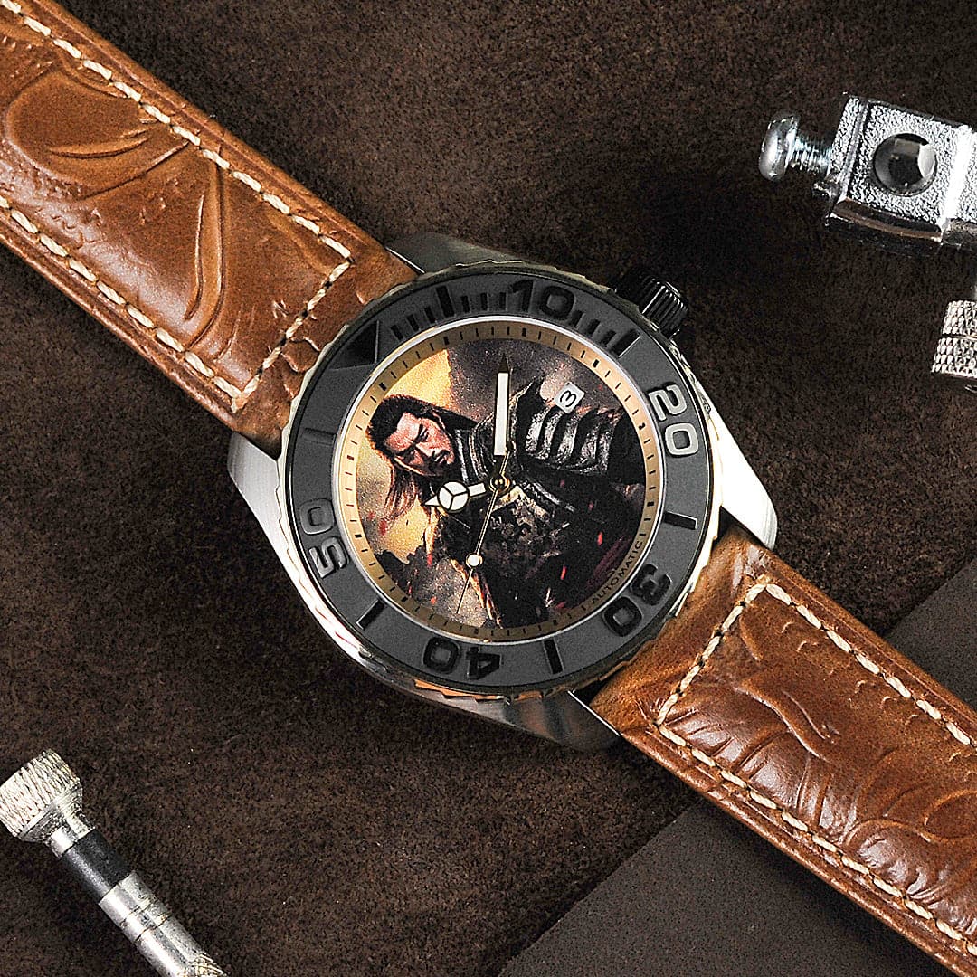 AG Collective Imperial Three Kingdoms Series Brown Leather Strap Men's Watch G 8040 SAN IMP - Classic Vintage Style for Business, Casual & Formal Occasions