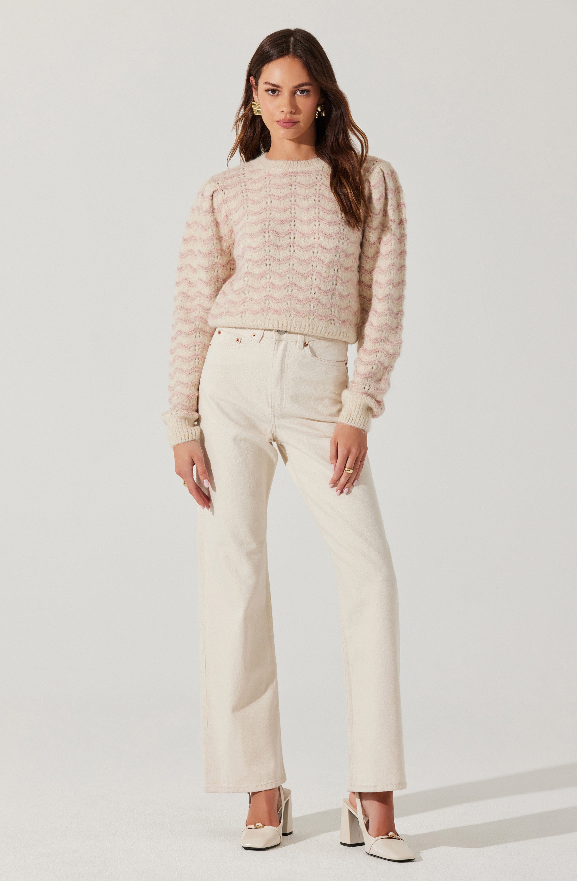 Jaylani Women's Striped Pointelle Knit Sweater - Soft & Cozy Pullover for Fall & Winter, Perfect for Casual Outfits and Layering
