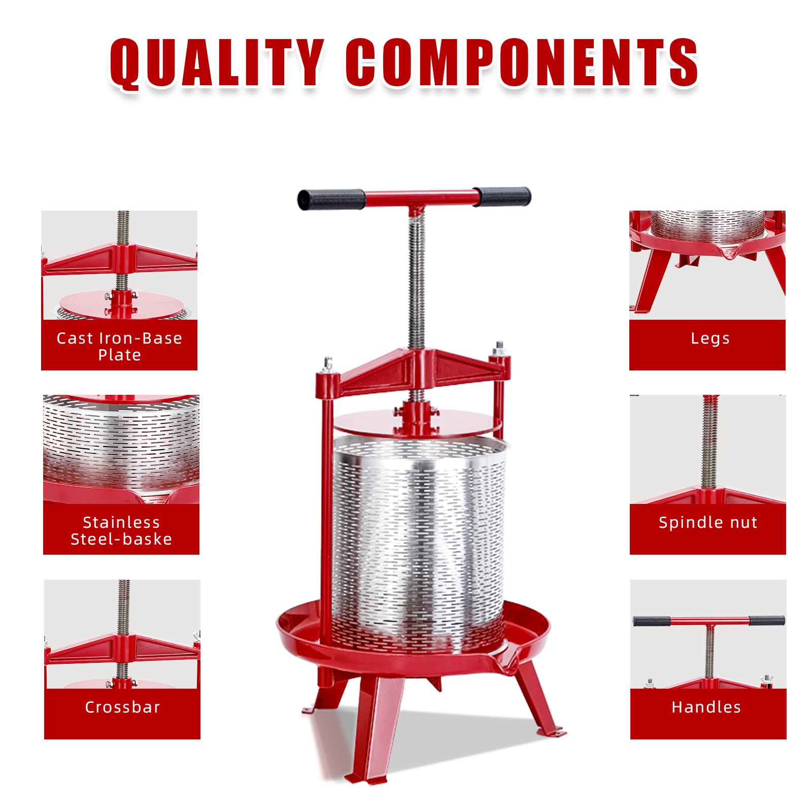 3.69 Gallon Stainless Steel Fruit Wine Press - Heavy Duty Manual Cider Press with T-Handle & Stable Tripod Base - Perfect for Home Brewing, Apple Cider Making, Grape Crushing - Great for Kitchen, Outdoor, Winemaking & DIY Beverage Production