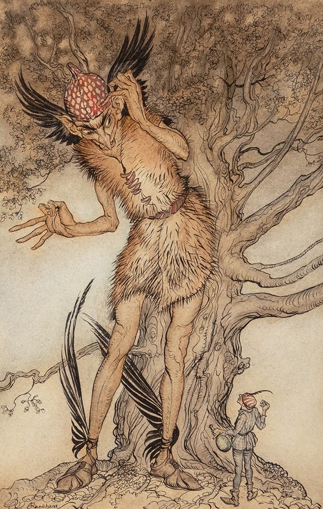 Arthur Rackham 17x24 Black Modern Framed Museum Art Print - A Terrible Fellow, Little Brother and Sister Illustration (1917) | Double Matted Fairy Tale Artwork for Home Decor, Office & Gift