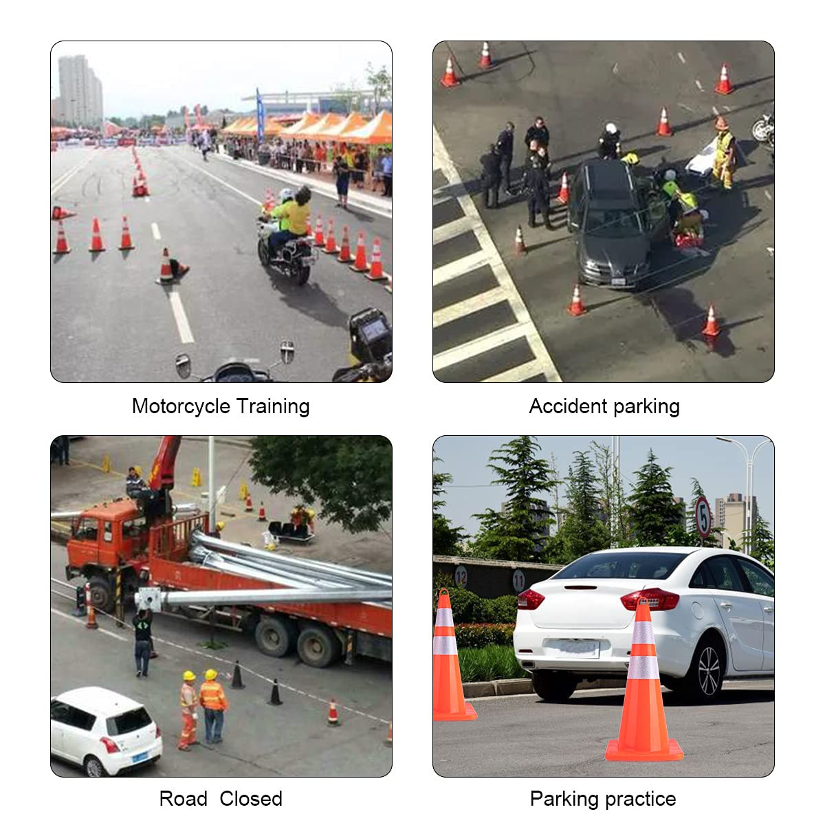 12 Pack 28 Inch Heavy Duty PVC Traffic Cones - Orange Safety Road Cones with Weighted Base & Handheld Ring for Construction, Parking, Hazard Zones & Event Management