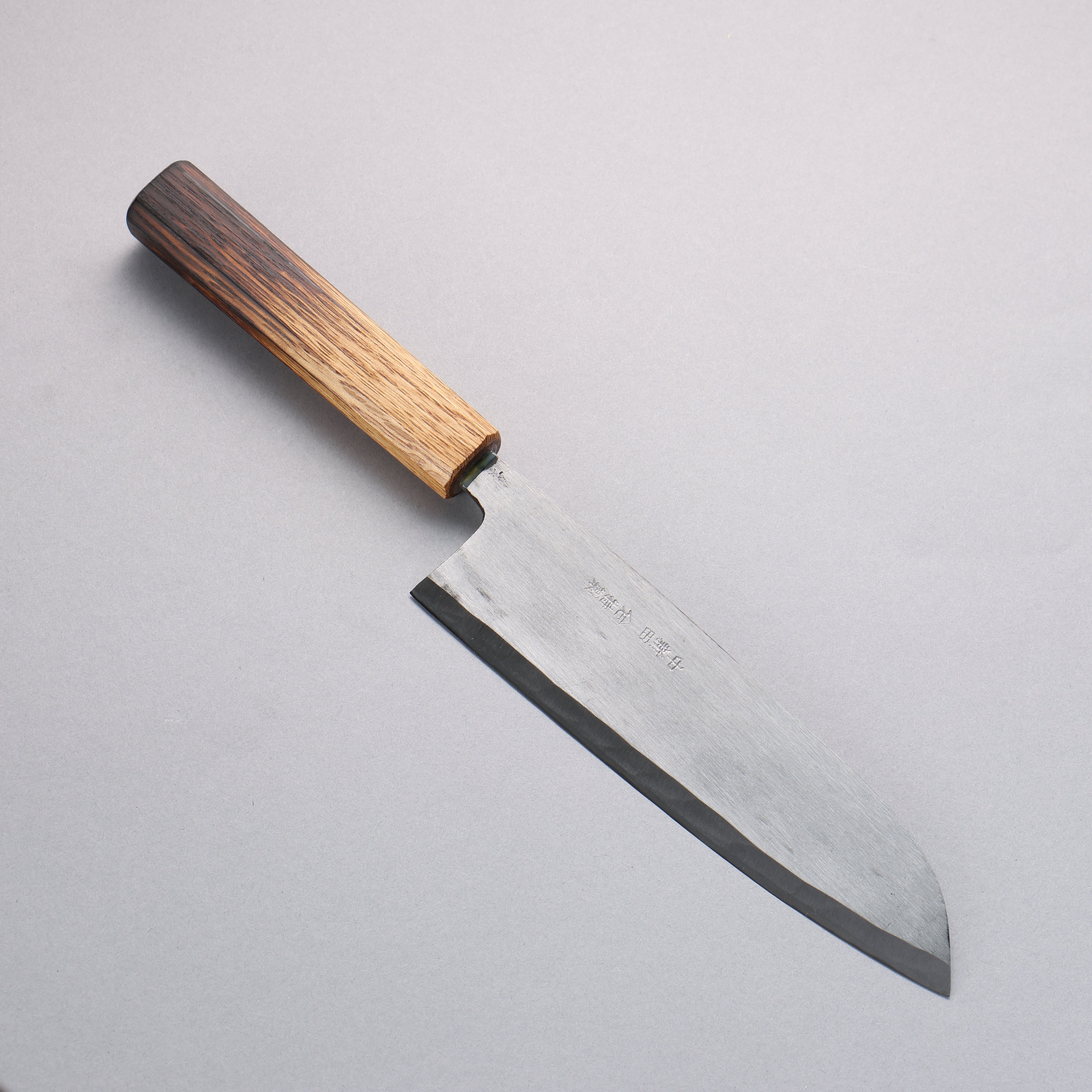 Premium Nakaniida White Steel No.2 Santoku Knife 180mm - Japanese Chef Knife with Migaki Finish & Burnt Oak Handle - Perfect for Slicing, Dicing, and Chopping Vegetables, Meat, and Fish