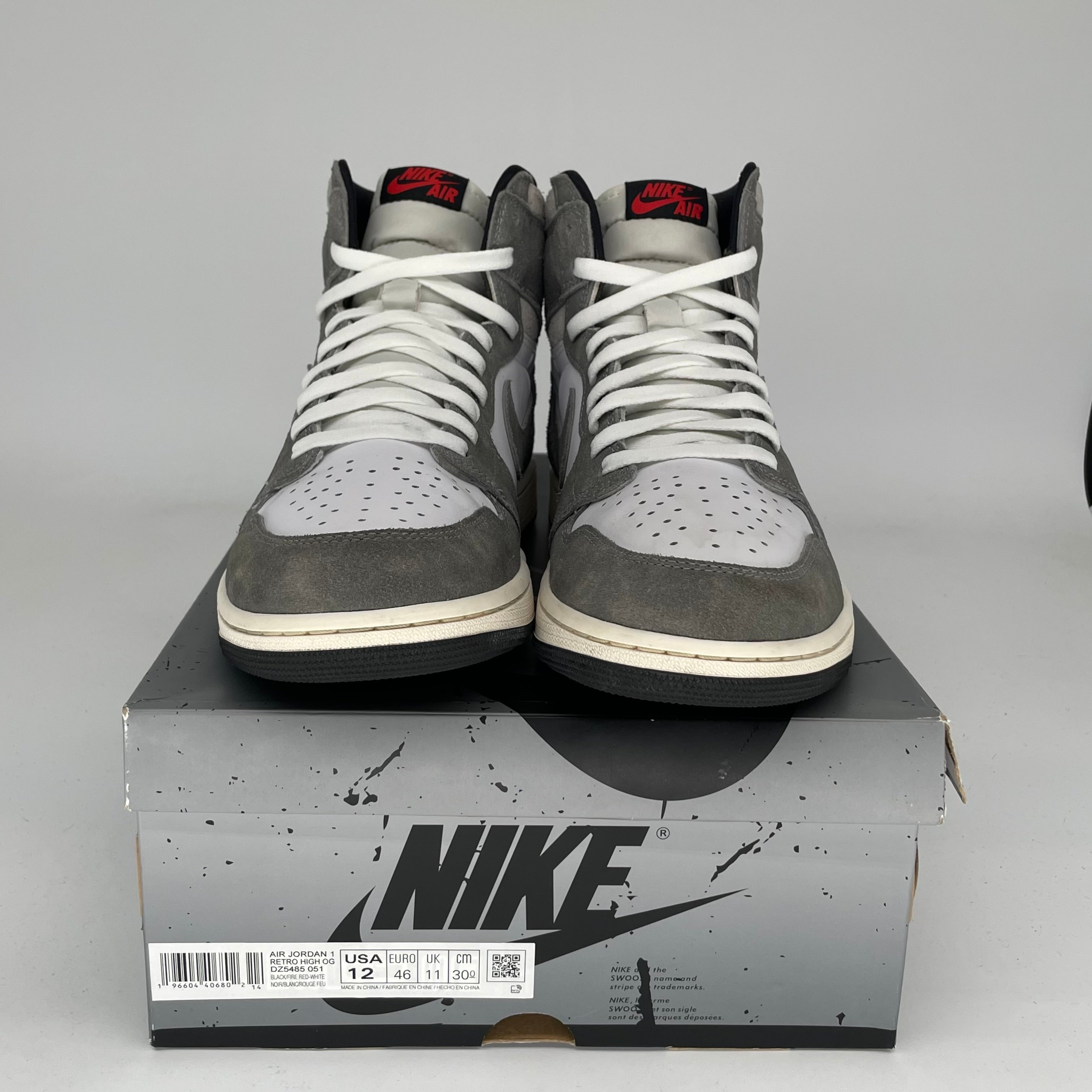Original Air Jordan 1 Washed Black Men's Basketball Shoes Size 12 (DZ5485-051) - Retro High Top Sneakers for Casual Wear & Street Fashion