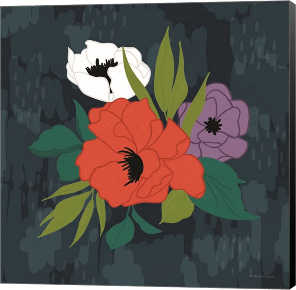 Bright Floral II Canvas Wall Art by Lady Louise Designs - 24x24 Inches Museum Wrapped with Black Edges - Perfect for Living Room, Bedroom & Office Decor