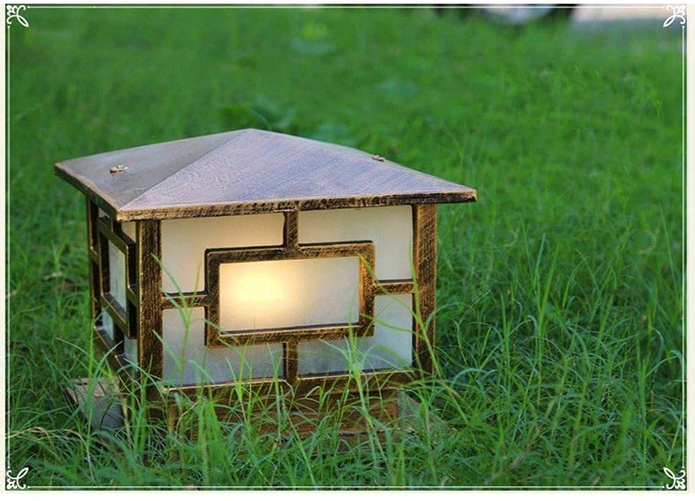 European Style Outdoor Post Light - Waterproof Villa Column Head Lamp, Wall Mounted Landscape Lighting with E27 Socket & IP65 Rating, Aluminum Stained Glass Pole Light for Door, Lawn, Garden Decor - Perfect for Patio, Pathway, and Driveway Illumination