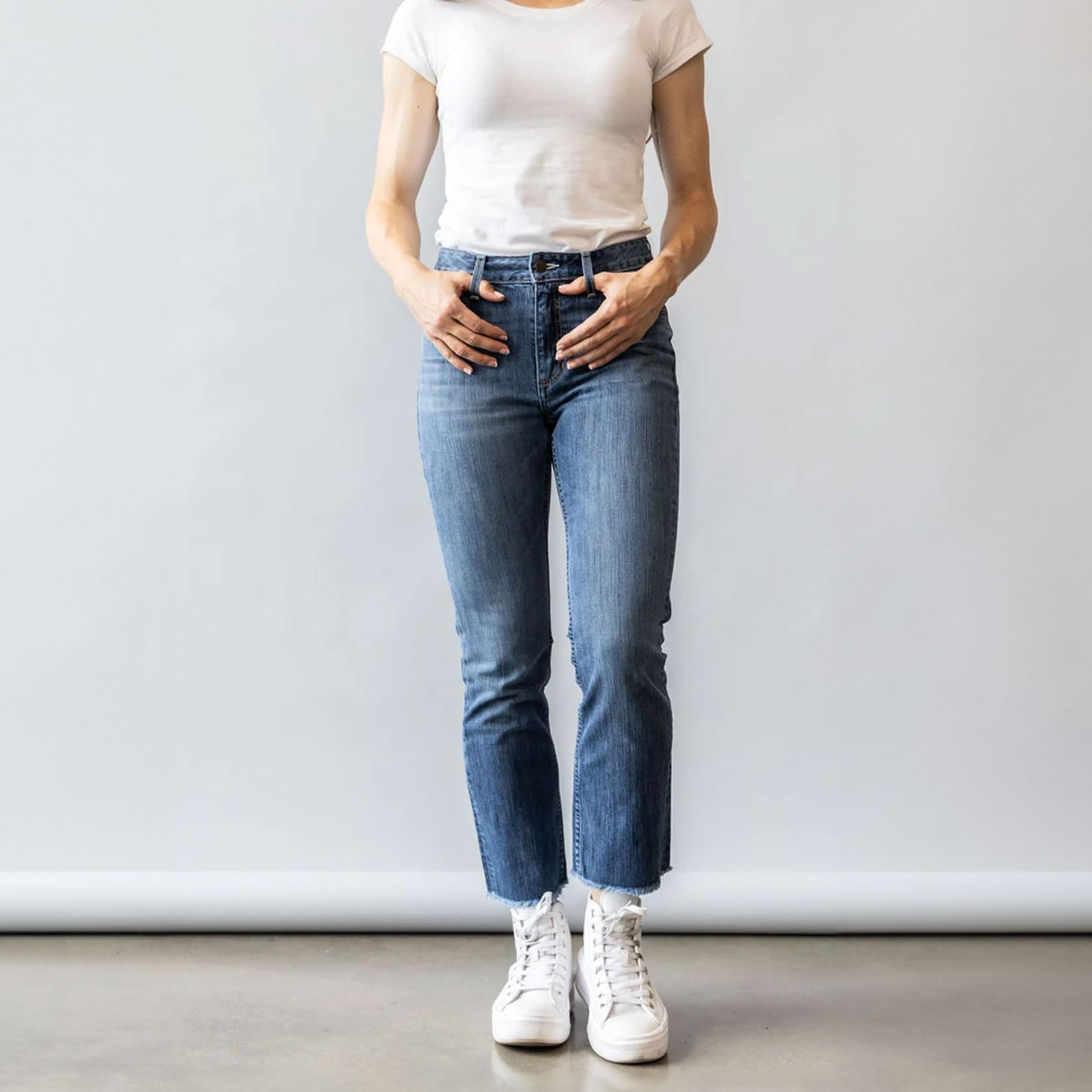 Kimes Ranch Women's Monica Cropped Western Jeans - Mid Rise Waist, Fitted Thigh, Straight Leg, Mid Wash Denim - Perfect for Casual Wear, Country Outings & Western Fashion