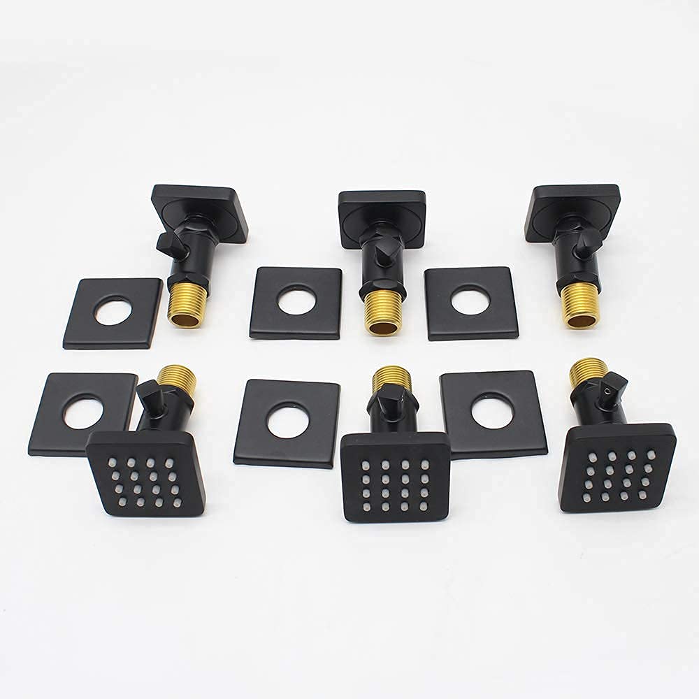 Premium Matte Black Solid Brass Shower Body Spray with On/Off Switch - Adjustable Square Massage Jets, Wall Mounted, 1/2