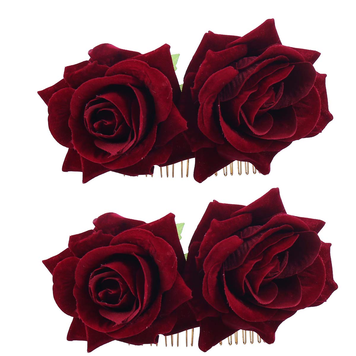 Ever Fairy Rose Flower Hair Clip Comb - Flamenco Dancer Pin Brooch for Women (2-Pack, Deep Red) | Wedding, Party, Dance & Everyday Hair Accessories
