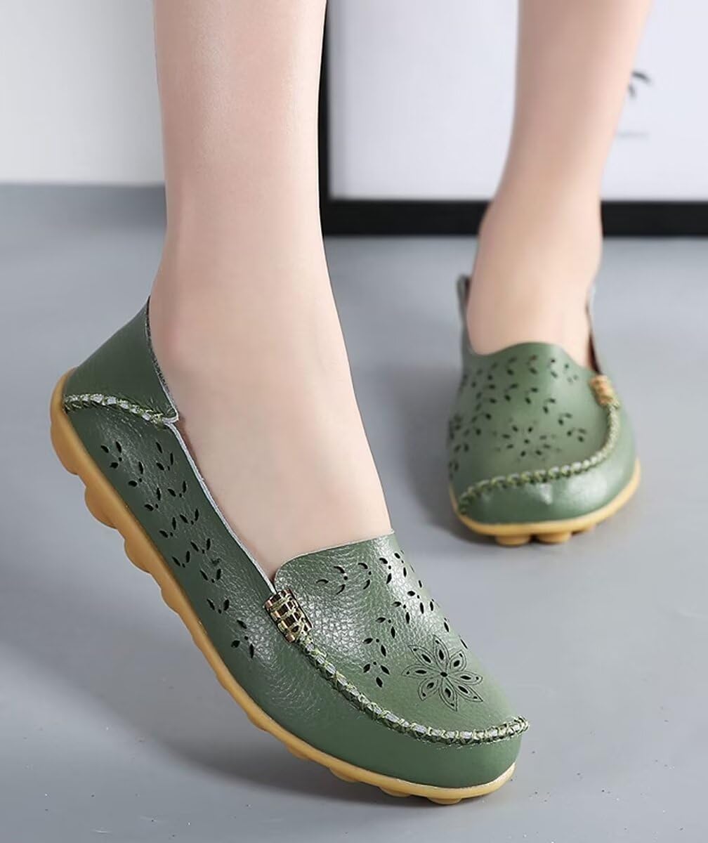 Women's Genuine Leather Slip-On Loafers - Comfortable Casual Moccasins & Driving Shoes for Everyday Wear - Perfect for Work, Travel, and Relaxing at Home