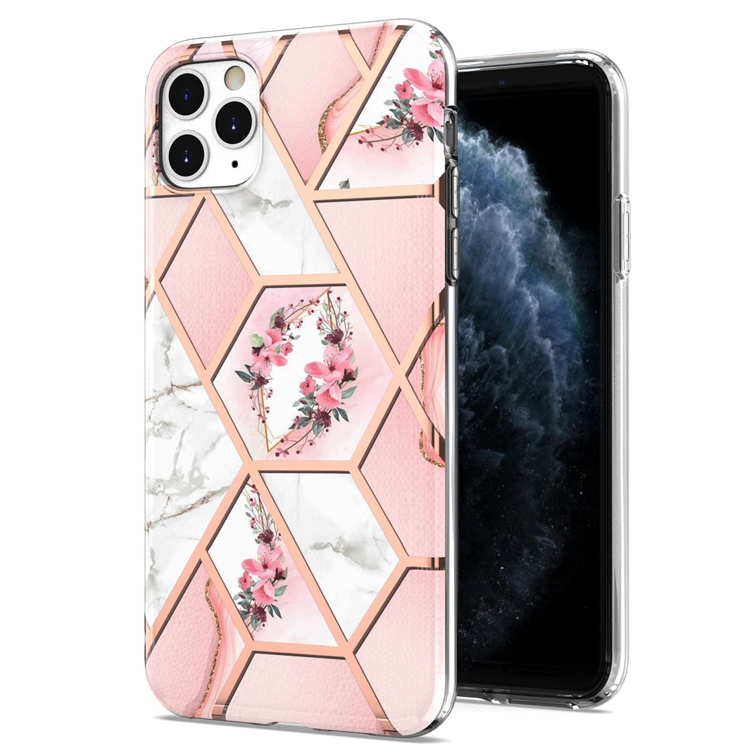 Marble & Flowers Series iPhone 11 Pro Max Case - Pink Floral Design Protective Cover for Women | Perfect for Everyday Use, Office & Travel