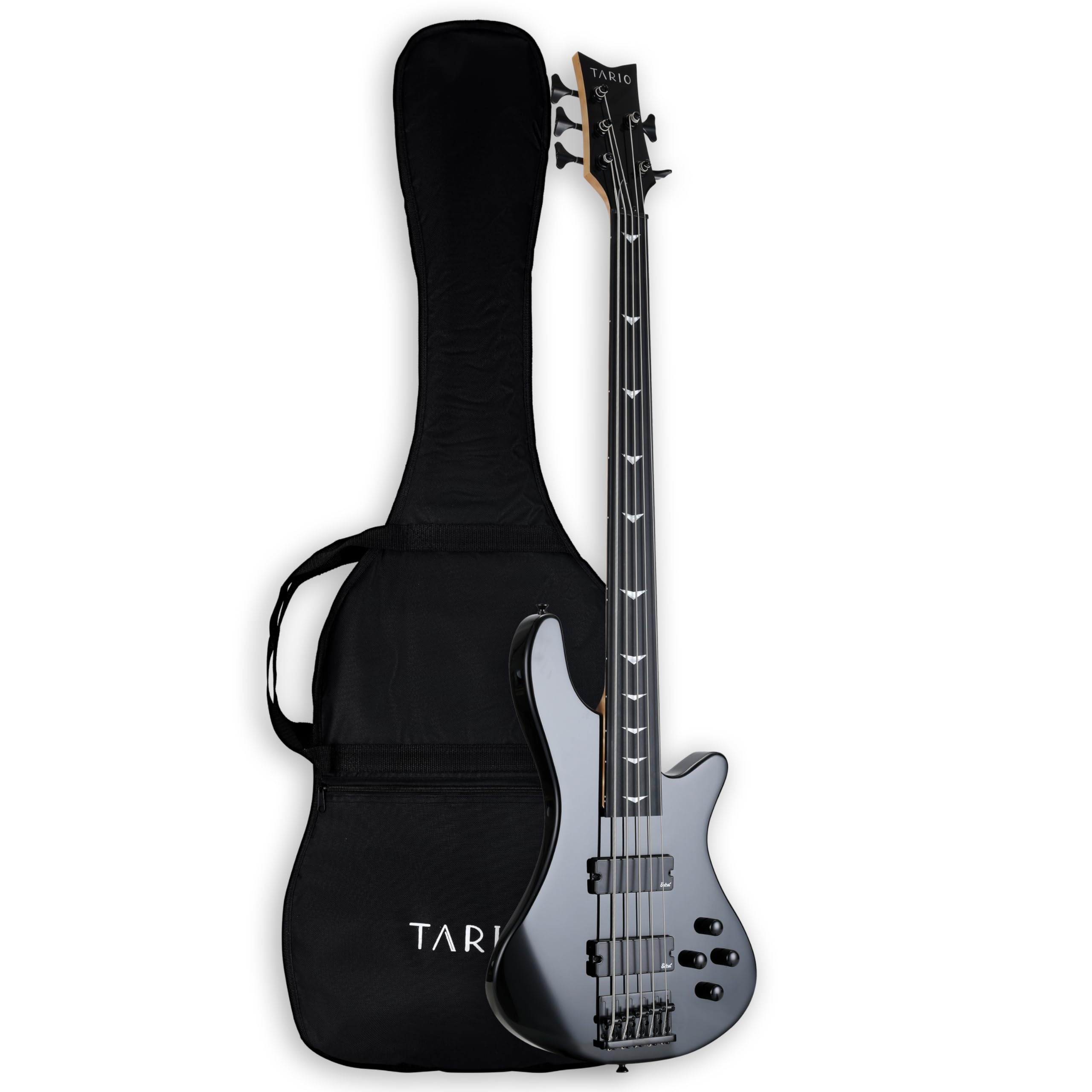 TARIO 5-String Fretless Electric Bass Guitar - Black, Maple Neck & Poplar Body - Perfect for Jazz, Funk & Studio Recording