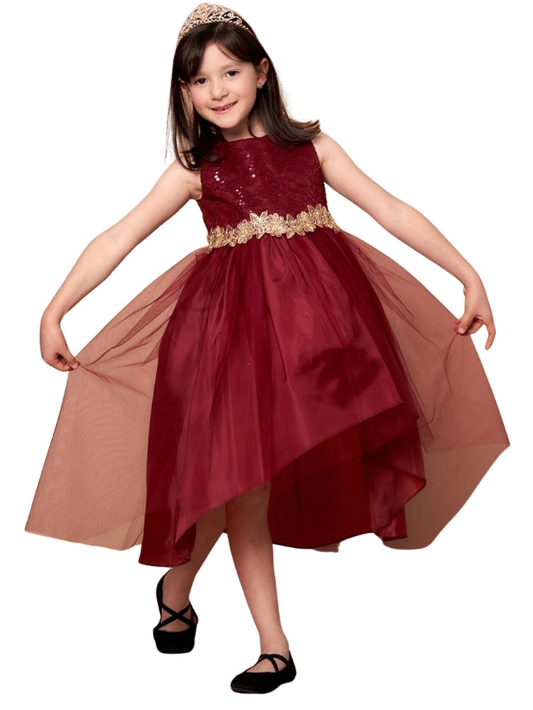Burgundy Sequin Bridesmaid Dress for Big Girls - Hi-Low Hem Junior Size 8-16 | Perfect for Weddings, Prom, and Special Occasions