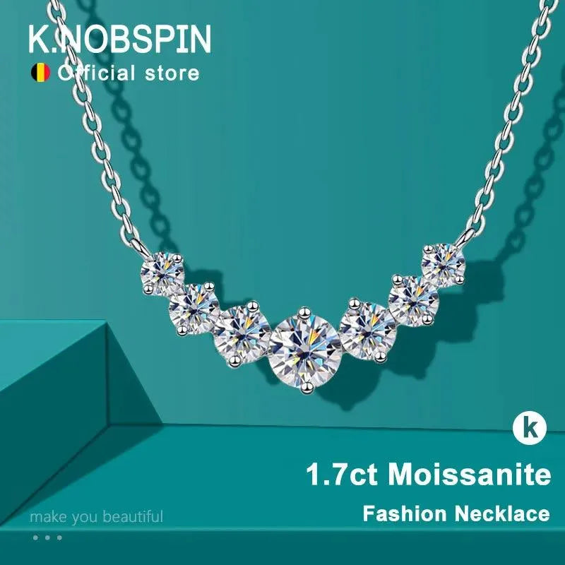K.NOBSPIN 925 Sterling Silver Plated 18K White Gold Moissanite Necklace for Women - Wedding, Anniversary & Special Occasion Jewelry with Certification - Perfect for Bridal, Date Night & Formal Events