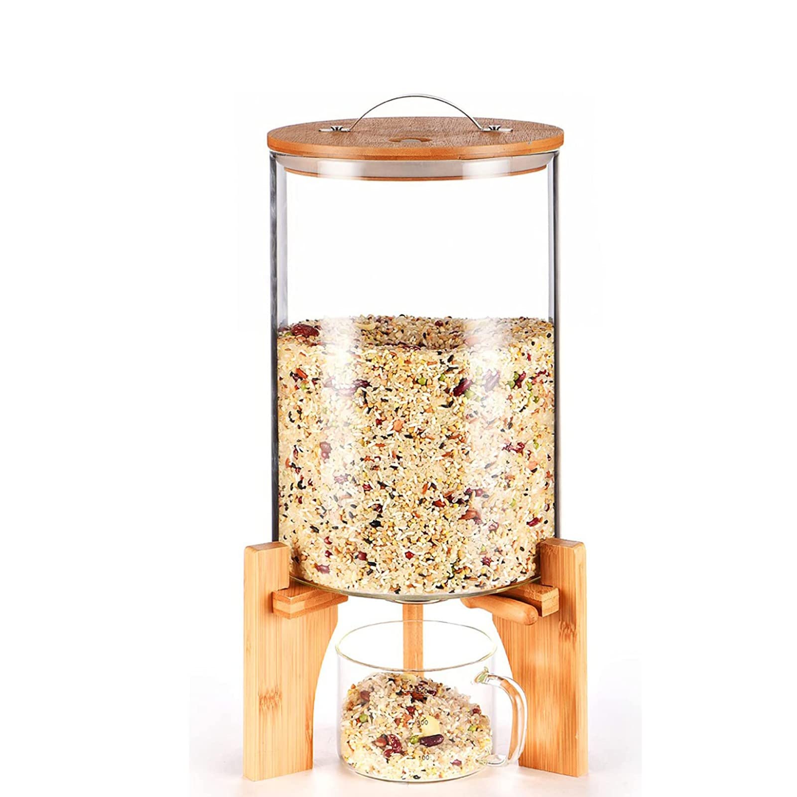 5L/8L Glass Rice Dispenser with Airtight Lid & Measuring Cup - Countertop Rice Storage Container for Kitchen, Pantry Organization - Perfect for Meal Prep & Bulk Grain Storage (7.5L Capacity)