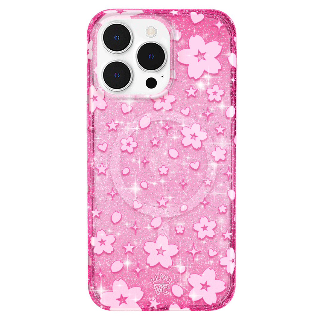 Cherry Blossom Glitter iPhone Case - Sparkling Floral Phone Cover for iPhone 13/14/15, Durable Shockproof Protection - Perfect for Spring Outfits & Everyday Use