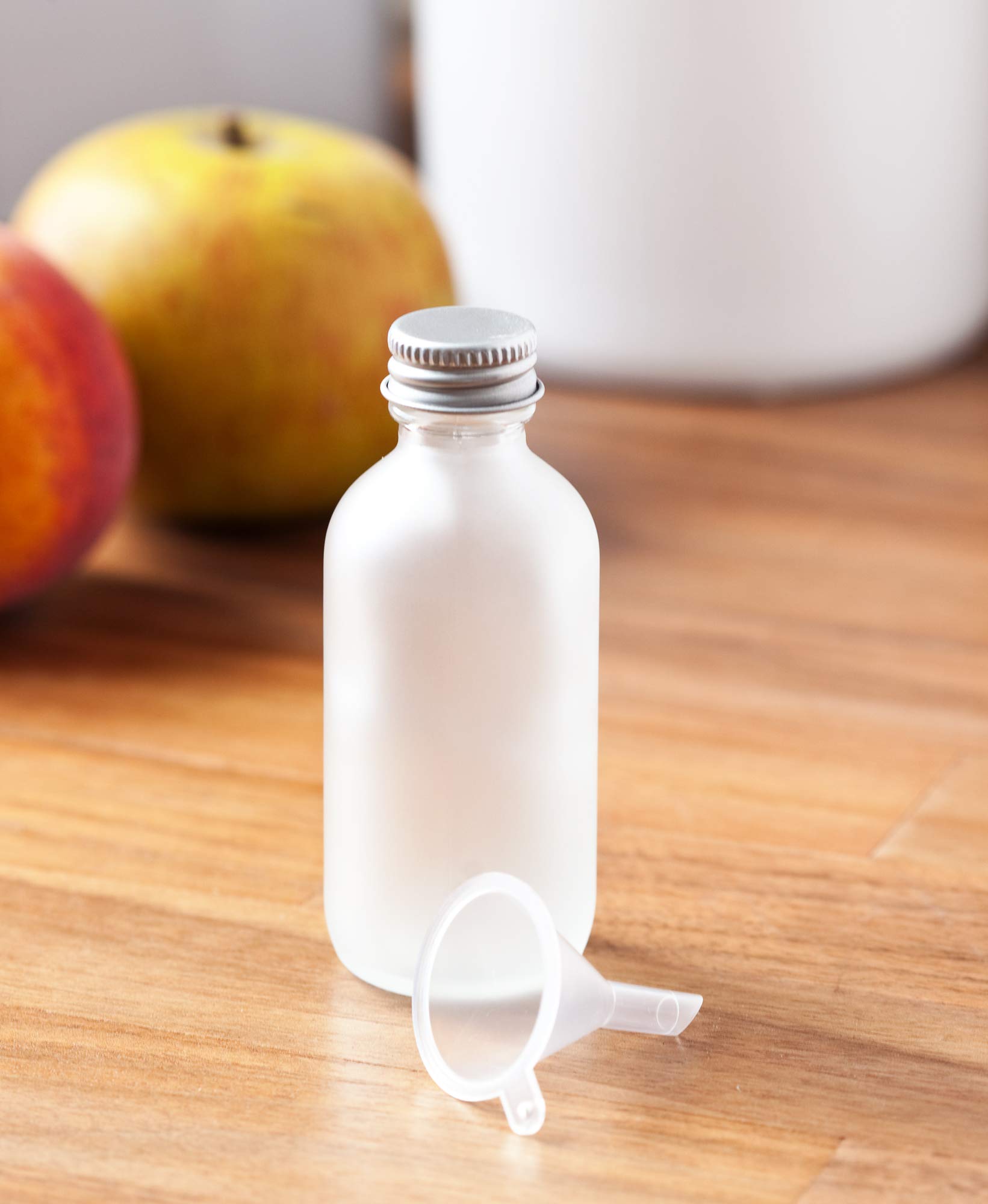 2 oz Frosted Clear Glass Boston Round Bottles with Silver Screw Caps (6 Pack) - Includes Free Funnel - Perfect for Essential Oils, DIY Beauty Products & Craft Storage