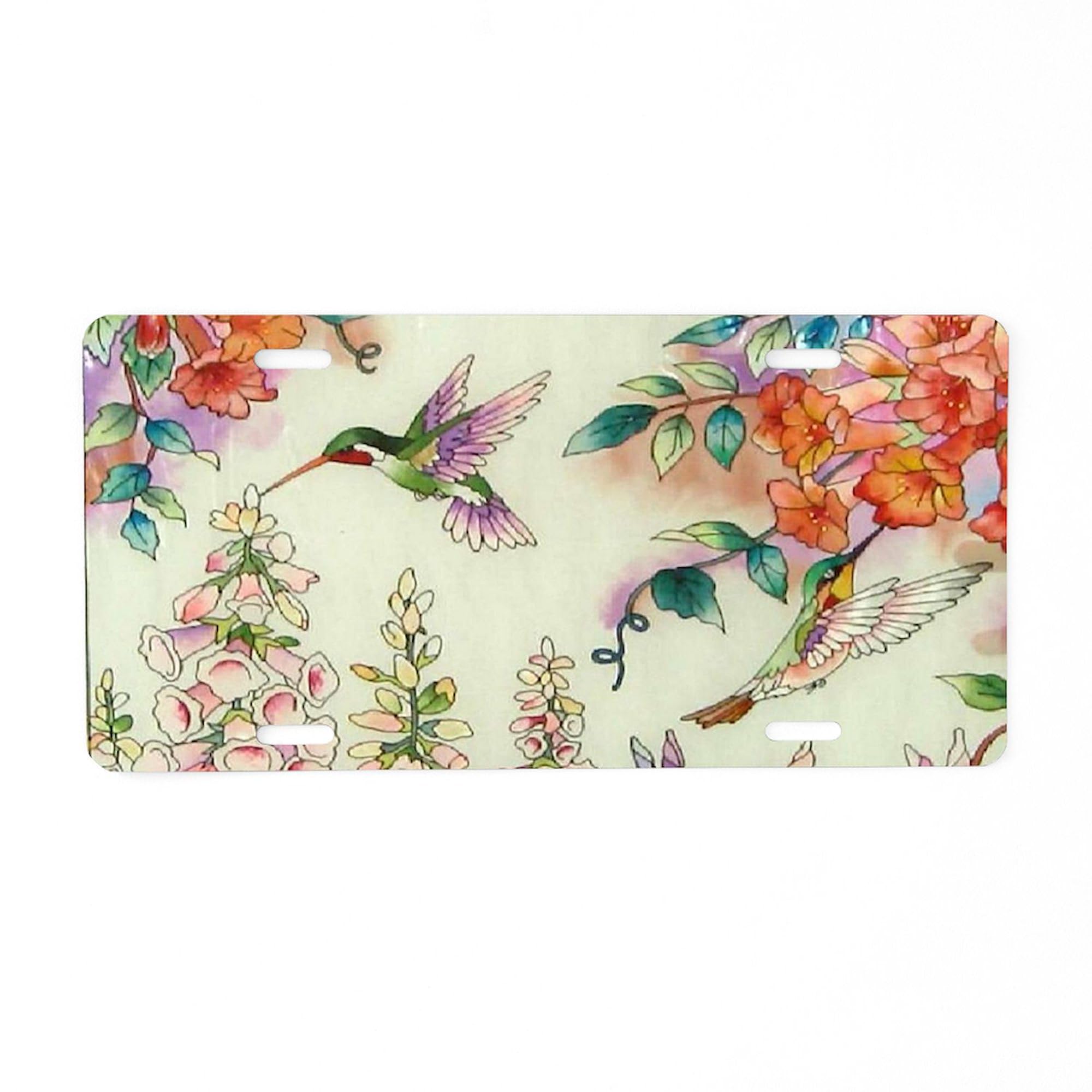 Hummingbirds and Flowers Aluminum License Plate - Front Vanity Tag for Cars & Trucks | Custom Decorative Auto Accessory for Personalization & Style