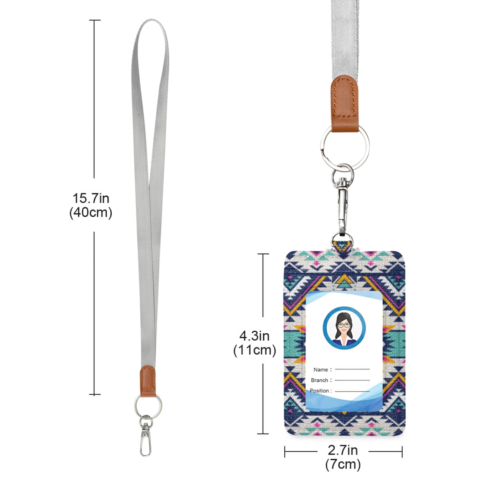 Colorful Geometric ID Badge Holder with Lanyard - Office & School Use
