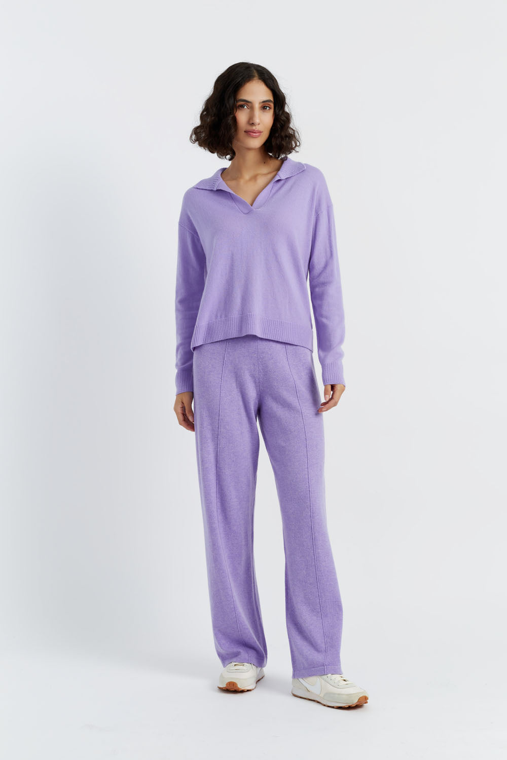 Lavender Wool Cashmere Collared Sweater for Women - Soft Winter Pullover Knit Top - Perfect for Office, Dates & Cozy Evenings