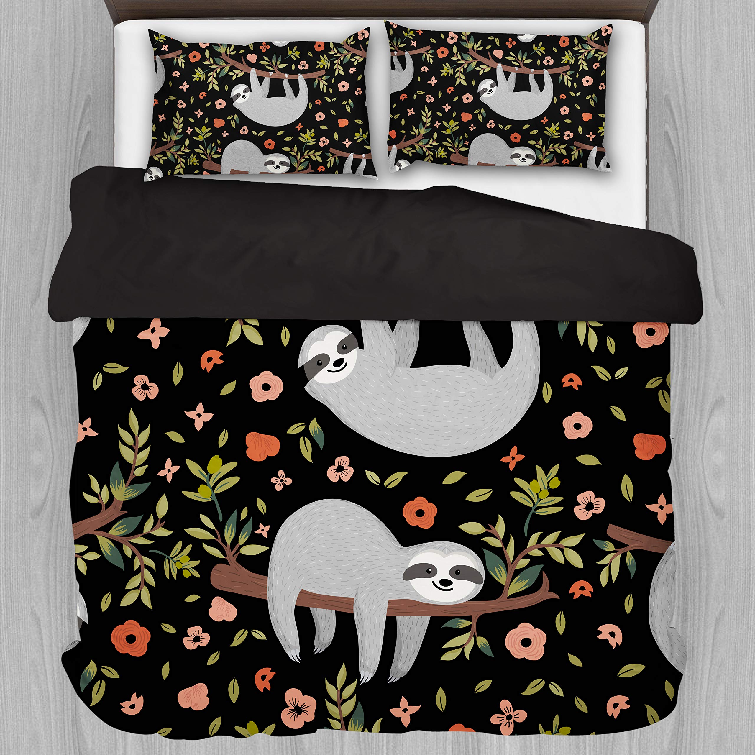 **Premium King Size Sloth Duvet Cover Set - 3-Piece Cartoon Animal Bedding with 2 Pillow Shams (Black) | Soft & Cozy for Kids, Teens & Adults - Perfect for Bedroom Decor & Gift**