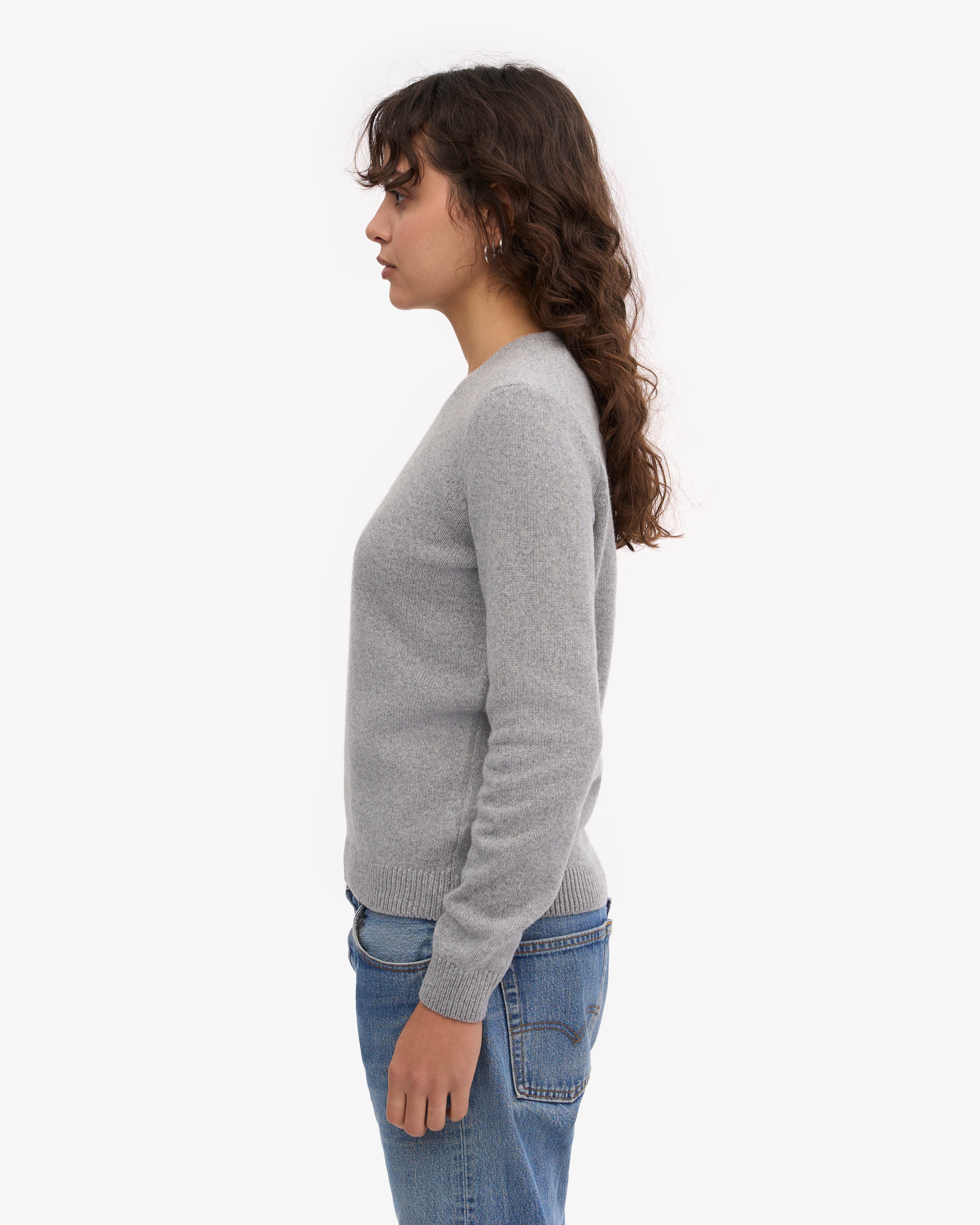 Premium Women's Classic Merino Wool Crew Neck Sweater - Soft Heather Grey - Warm Winter Knitwear for Office, Travel & Casual Outfits