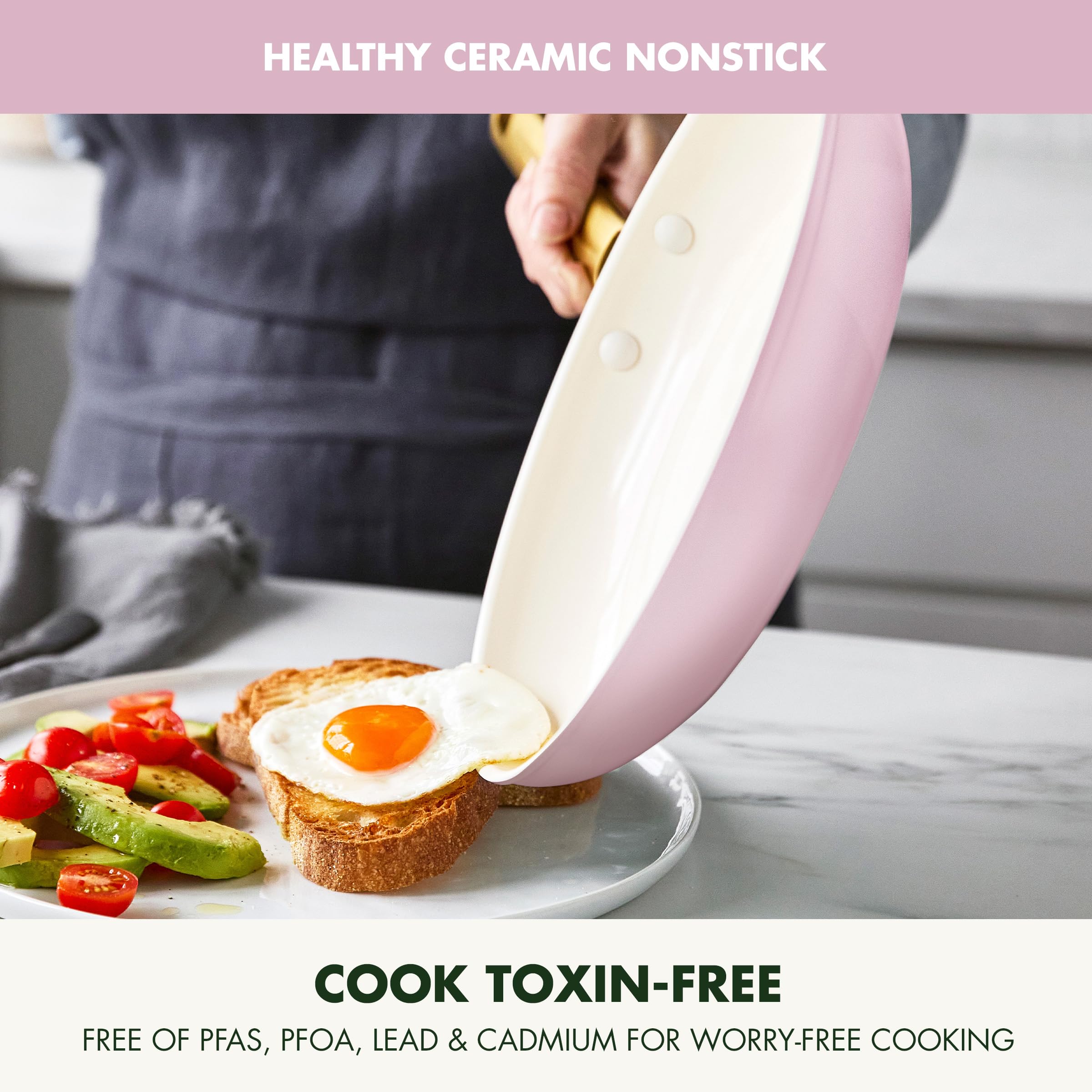GreenPan Reserve Hard Anodized 10-Piece Non-Toxic Ceramic Cookware Set - PFAS-Free, Dishwasher & Oven Safe (350°F), Gold Handles, Blush Pink - Perfect for Healthy Cooking, Frying, Baking & Family Meals