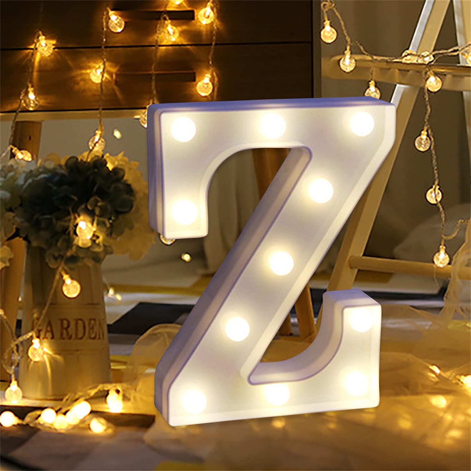 LED Letter Lamp - Remote Control Alphabet Light for Home Decor, White Plastic Standing Letters with Outdoor String Lights (Letter Z) - Perfect for Bedroom, Wedding, Party & Garden Decoration