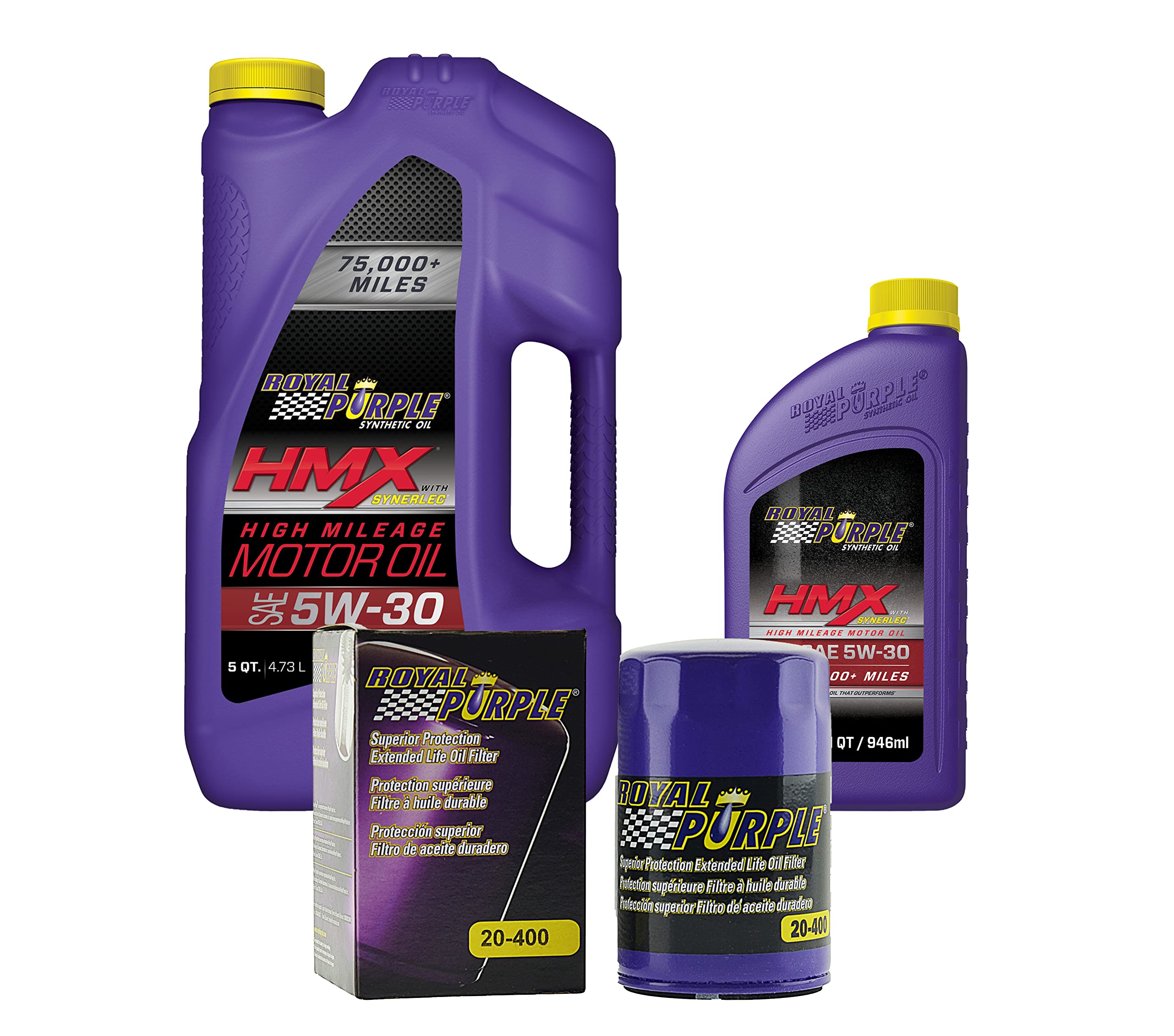 Royal Purple HMX® 5W-30 Synthetic High Mileage Motor Oil - 6 Quarts with 20-400 Extended Life Premium Oil Filter | Engine Protection for Older Vehicles, Trucks & SUVs