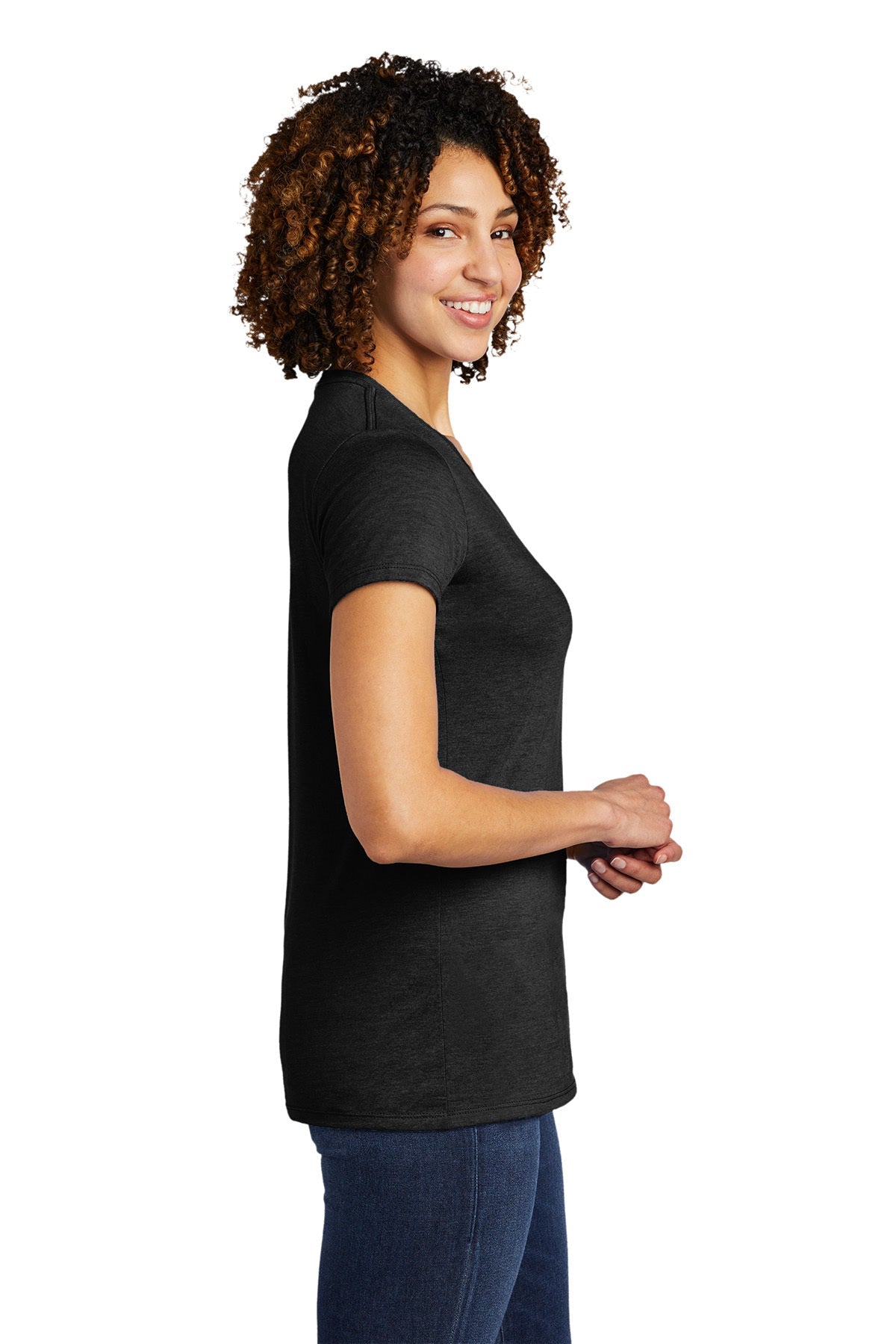 Allmade Women's Tri-Blend Custom V-Neck T-Shirt - Soft & Comfortable Space Black Tee for Casual Wear, Gym & Everyday Outfits