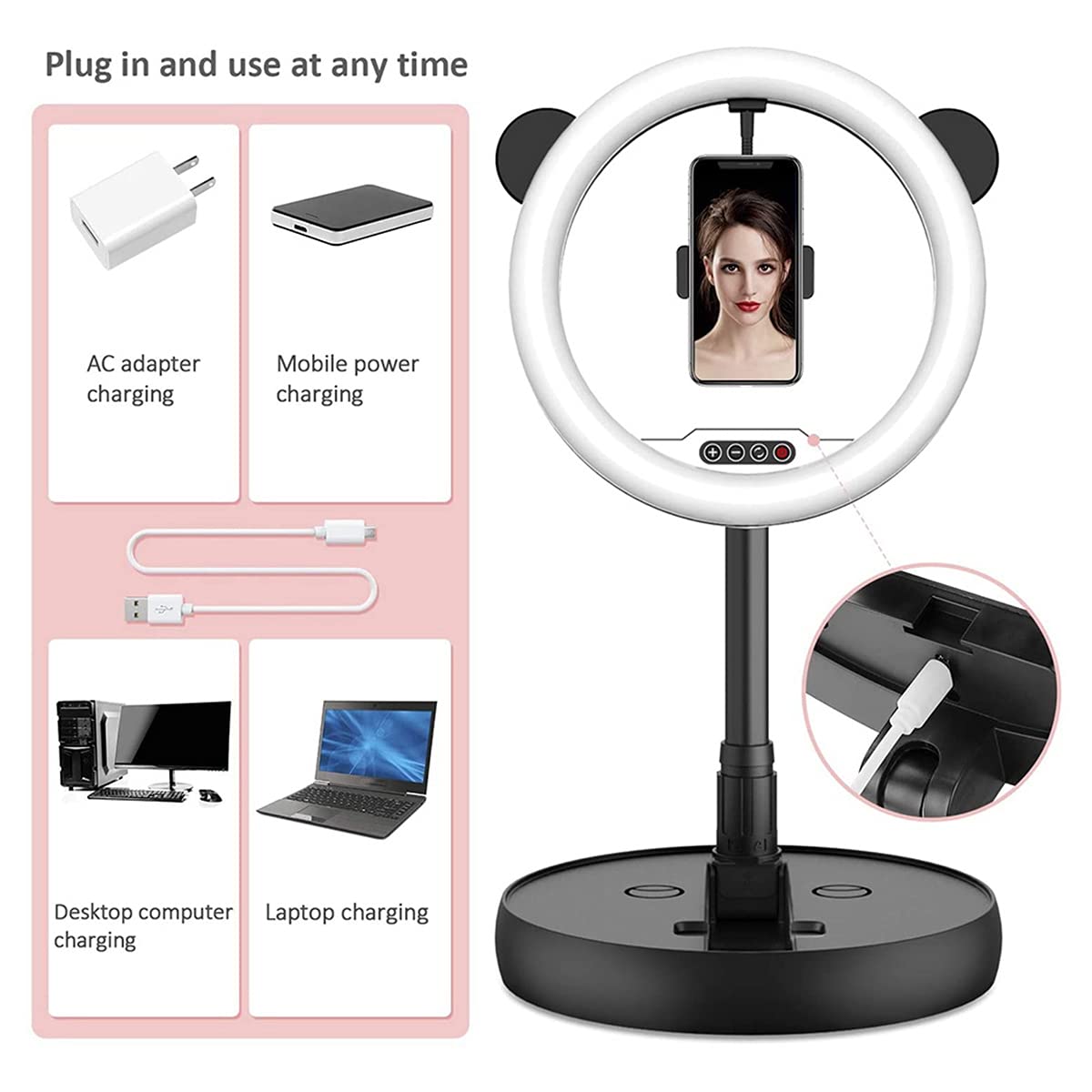 Portable Makeup Ring Light - 3 Colors, 10 Brightness for Streaming & Photography