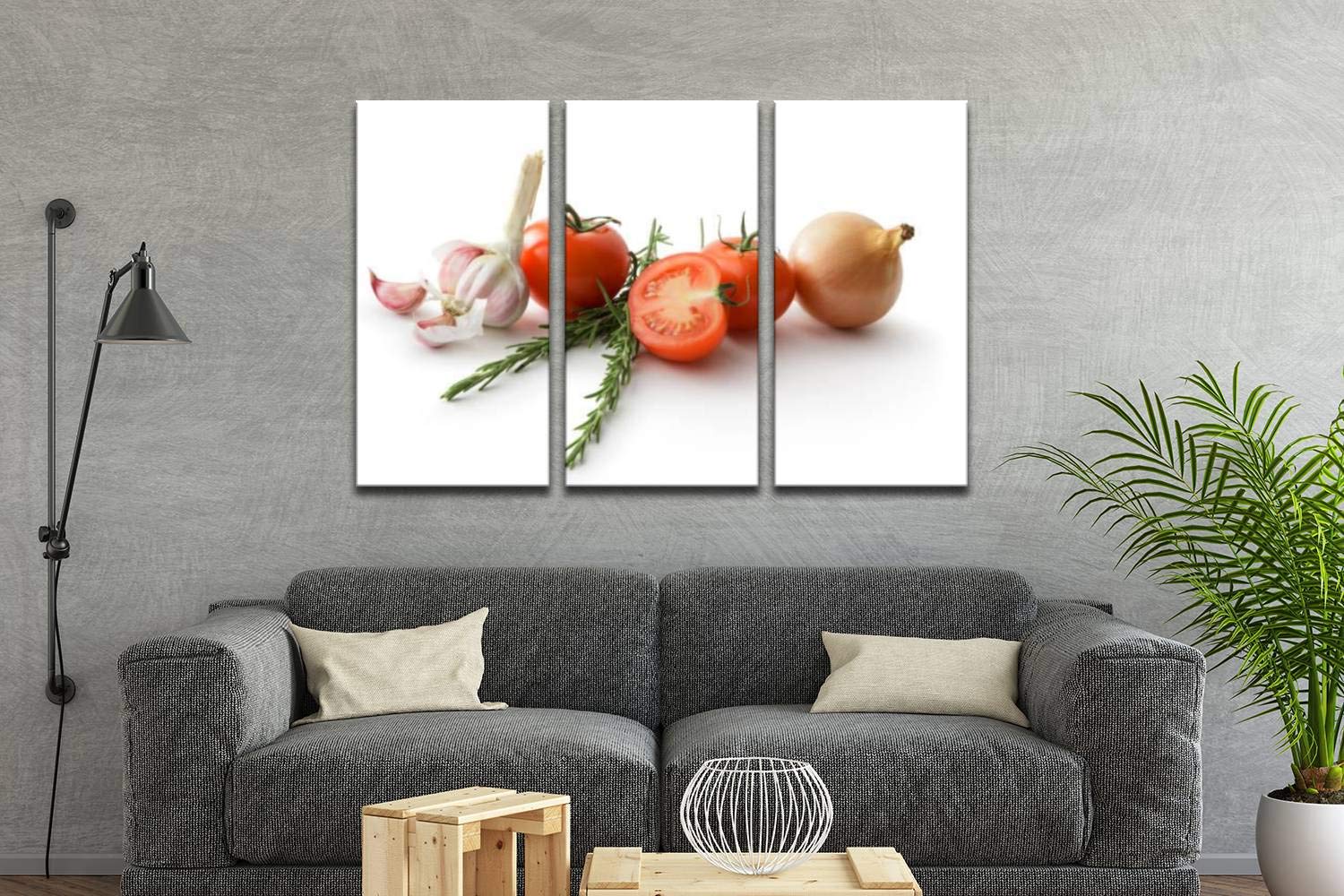 Blaverr 3-Panel Modern Wall Art Set - Tomato, Onion, Garlic & Rosemary Canvas Prints for Home Decor - Ready to Hang Kitchen & Dining Room Wall Decor - Perfect for Farmhouse, Rustic & Contemporary Interior Design