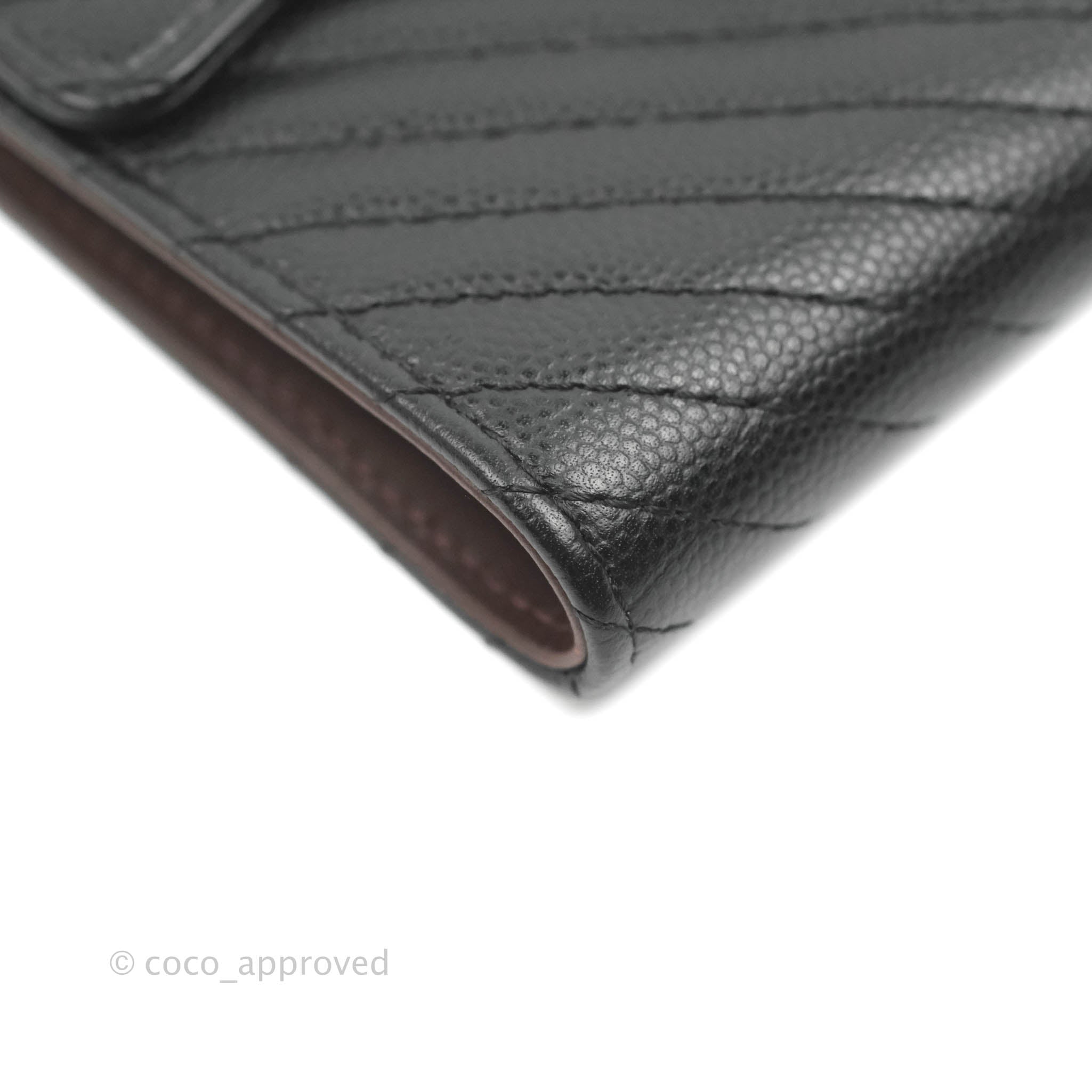 Chanel Classic Flap Chevron Wallet in Black Caviar Leather with Silver Hardware - Luxury Women's Wallet for Everyday Use & Special Occasions
