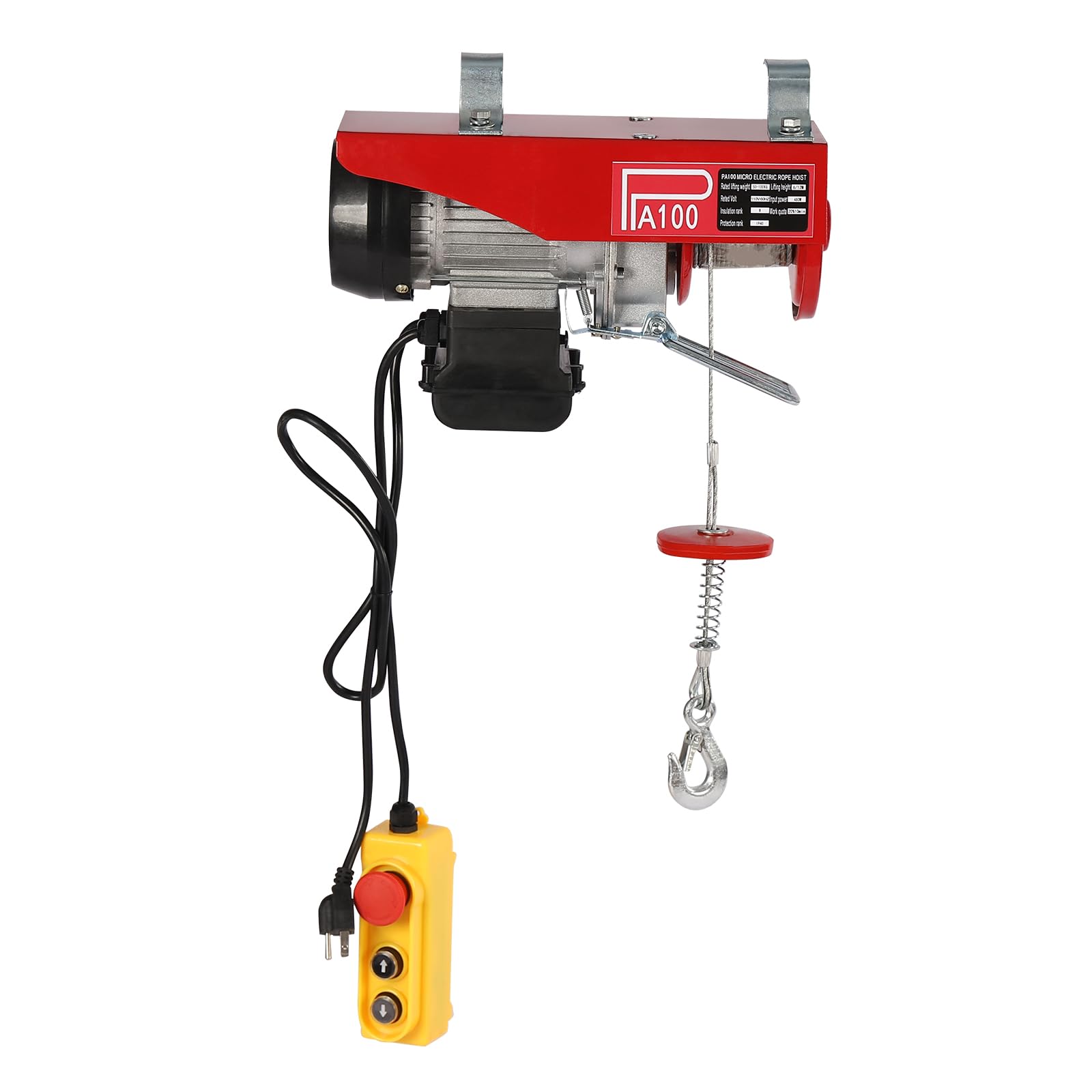 110V 220lbs Electric Hoist Winch with Remote Control & Double Slings - Heavy Duty Lifting Equipment for Factory, Warehouse, Construction & Mining Operations | Perfect for Overhead Lifting, Material Handling & Industrial Applications