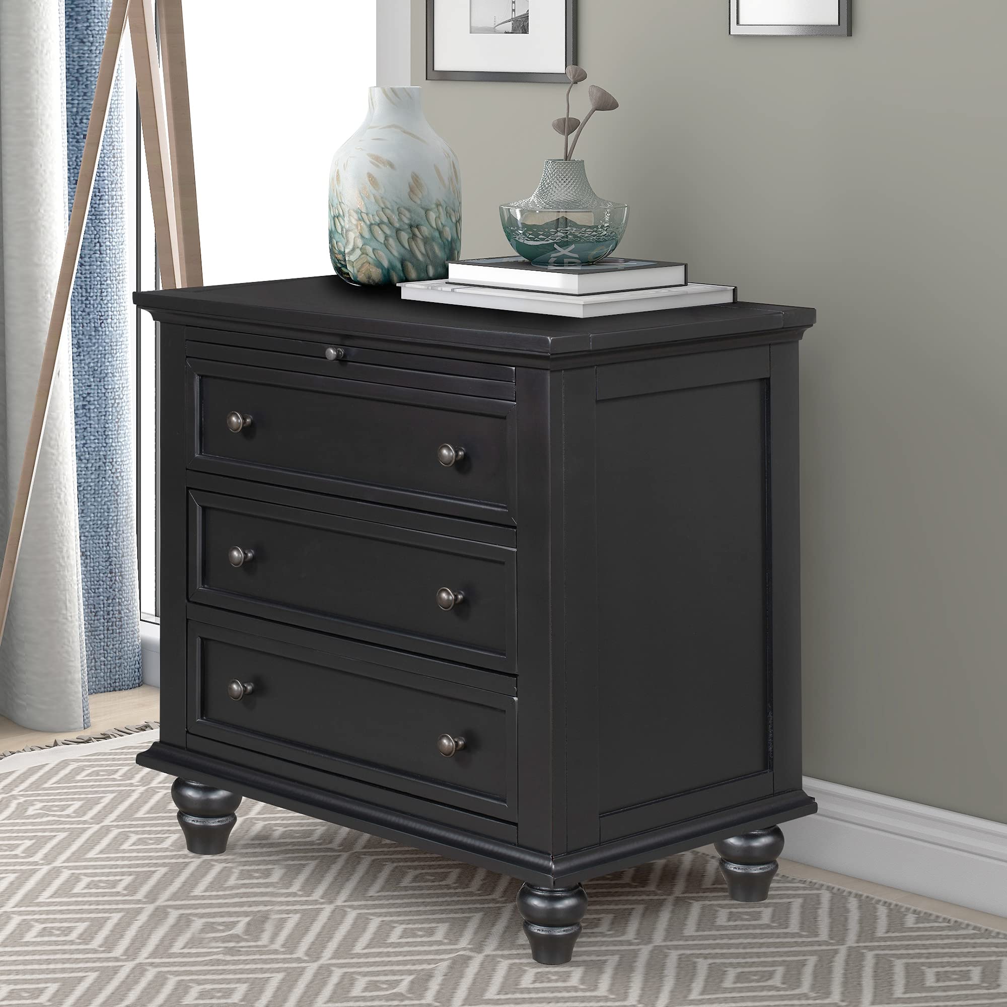 P PURLOVE Wooden Storage Chest with 3 Drawers & Pull-Out Tray - Multifunctional End Table for Entryway, Living Room, Bedroom | Organize Blankets, Toys & Home Decor