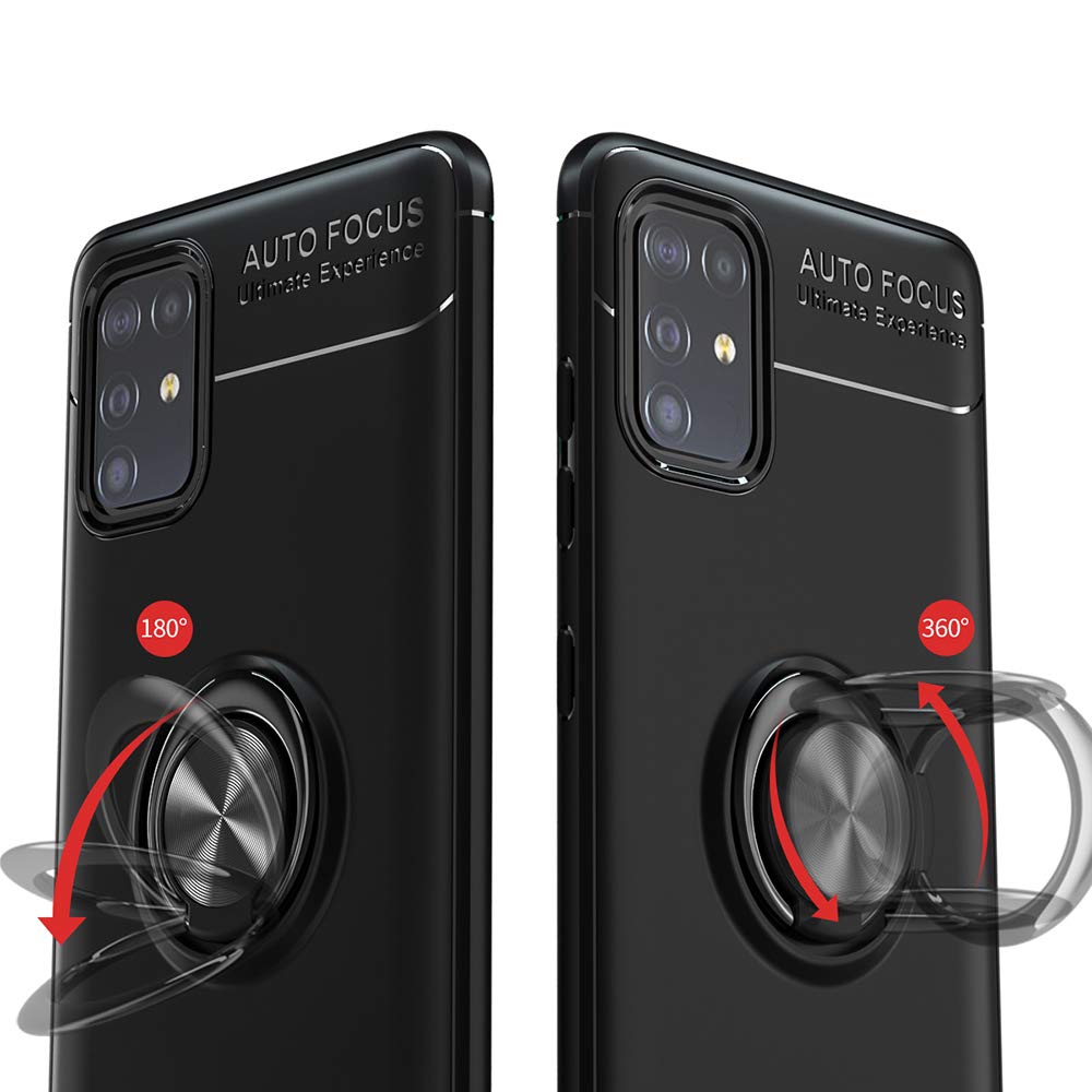Premium Samsung Galaxy A51 4G Phone Case with Tempered Glass Screen Protector - Slim Soft Silicone Cover with Magnetic Stand & Ring Holder (Compatible with Galaxy A51/A515F/SM-A515F) - Perfect for Work, Travel, and Everyday Protection - Black
