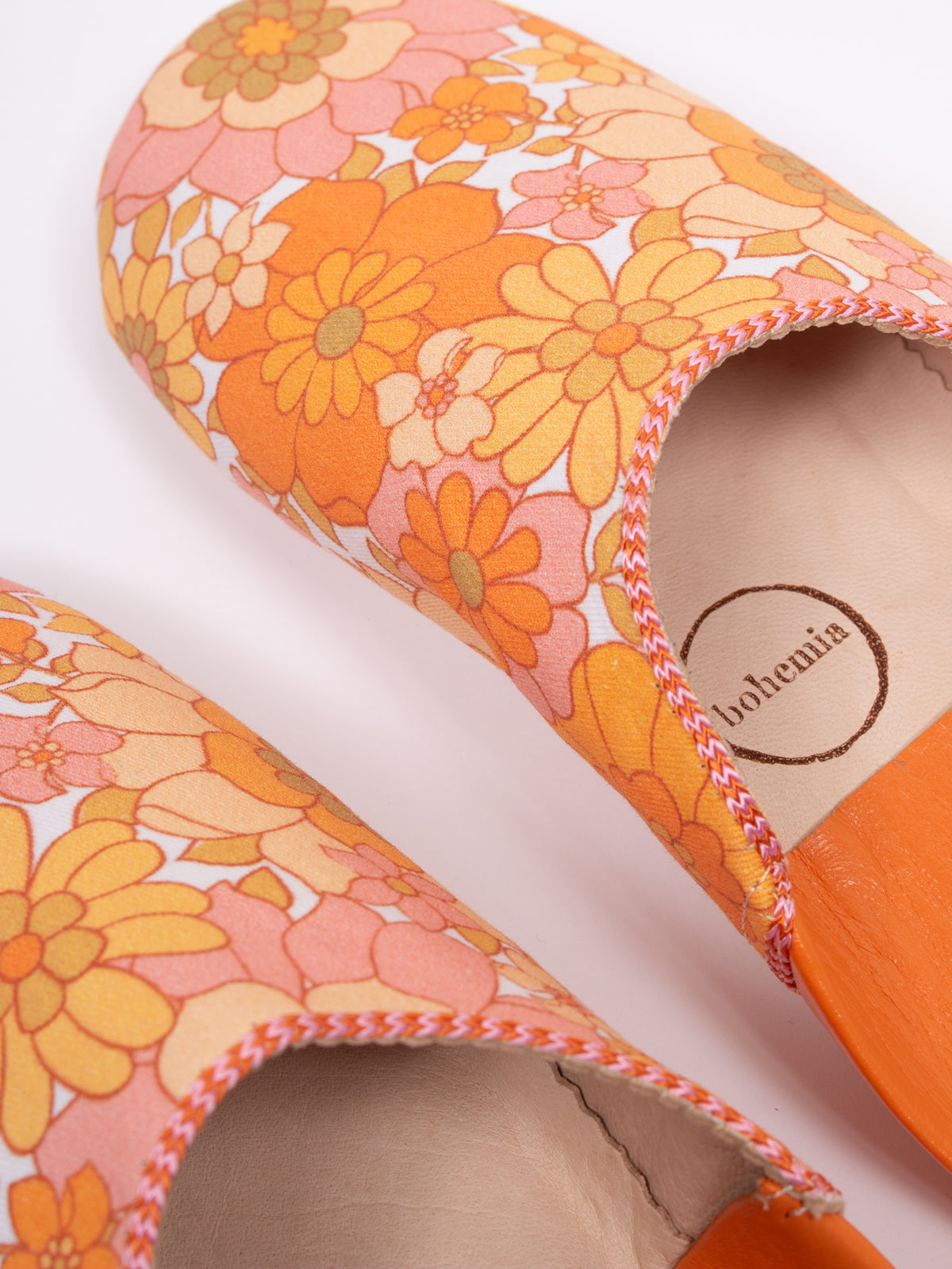 Margot Floral Babouche Slippers for Women - Comfortable Orange Moroccan Style House Shoes - Perfect for Home, Lounge & Indoor Use