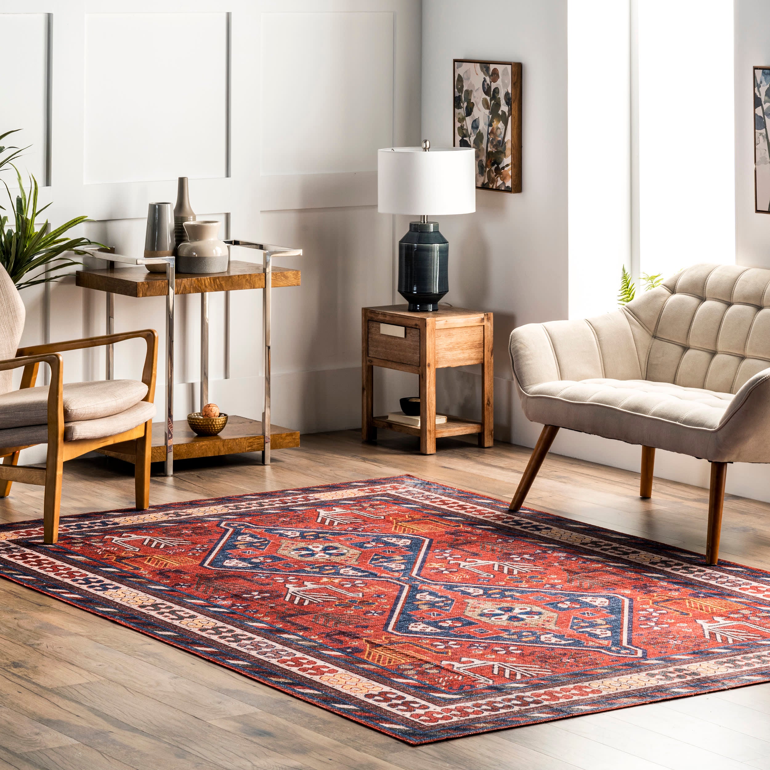 Davina Classic Washable Rug - Soft Non-Slip Area Rug for Living Room, Bedroom, Kitchen | Brick Red | Indoor Home Decor & Floor Protection