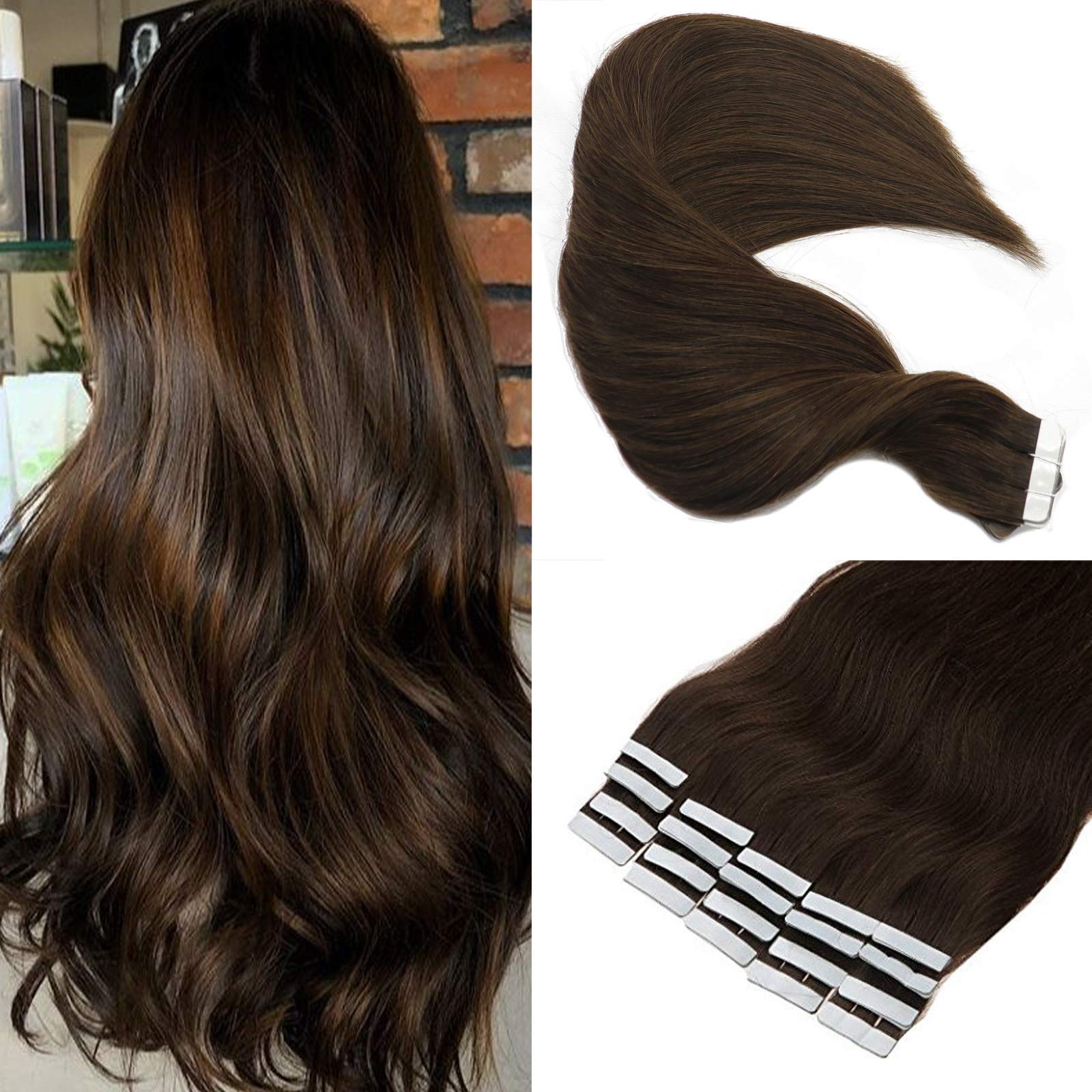 Dark Brown Remy Tape-In Hair Extensions 20pcs 50g for Long-Lasting Style