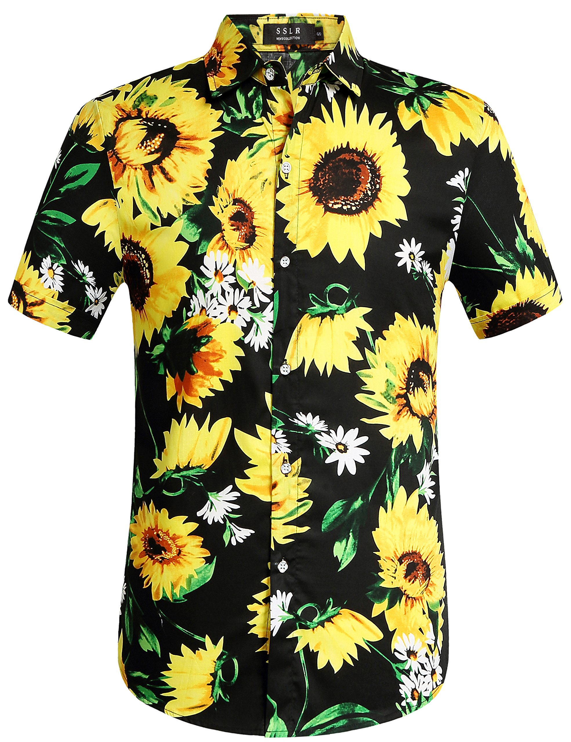 Men's Hawaiian Shirt - SSLR Casual Short Sleeve Button Down Aloha Shirt for Summer Beach Vacation, Luau Party & Tropical Outfit | Breathable Polyester Fabric